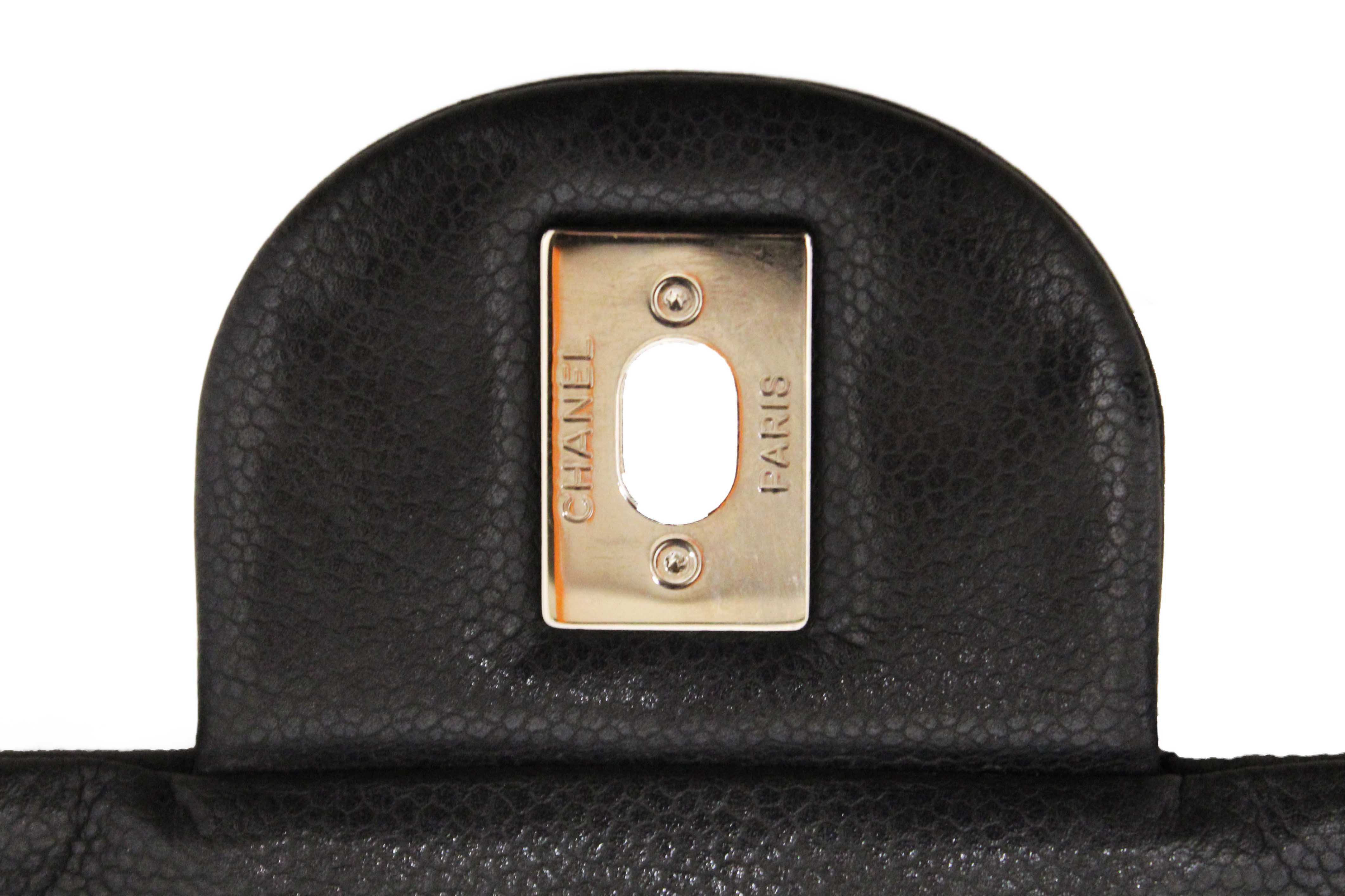 Authentic Chanel Black Quilted Washed Caviar Leather Classic Maxi Single Flap Shoulder Bag