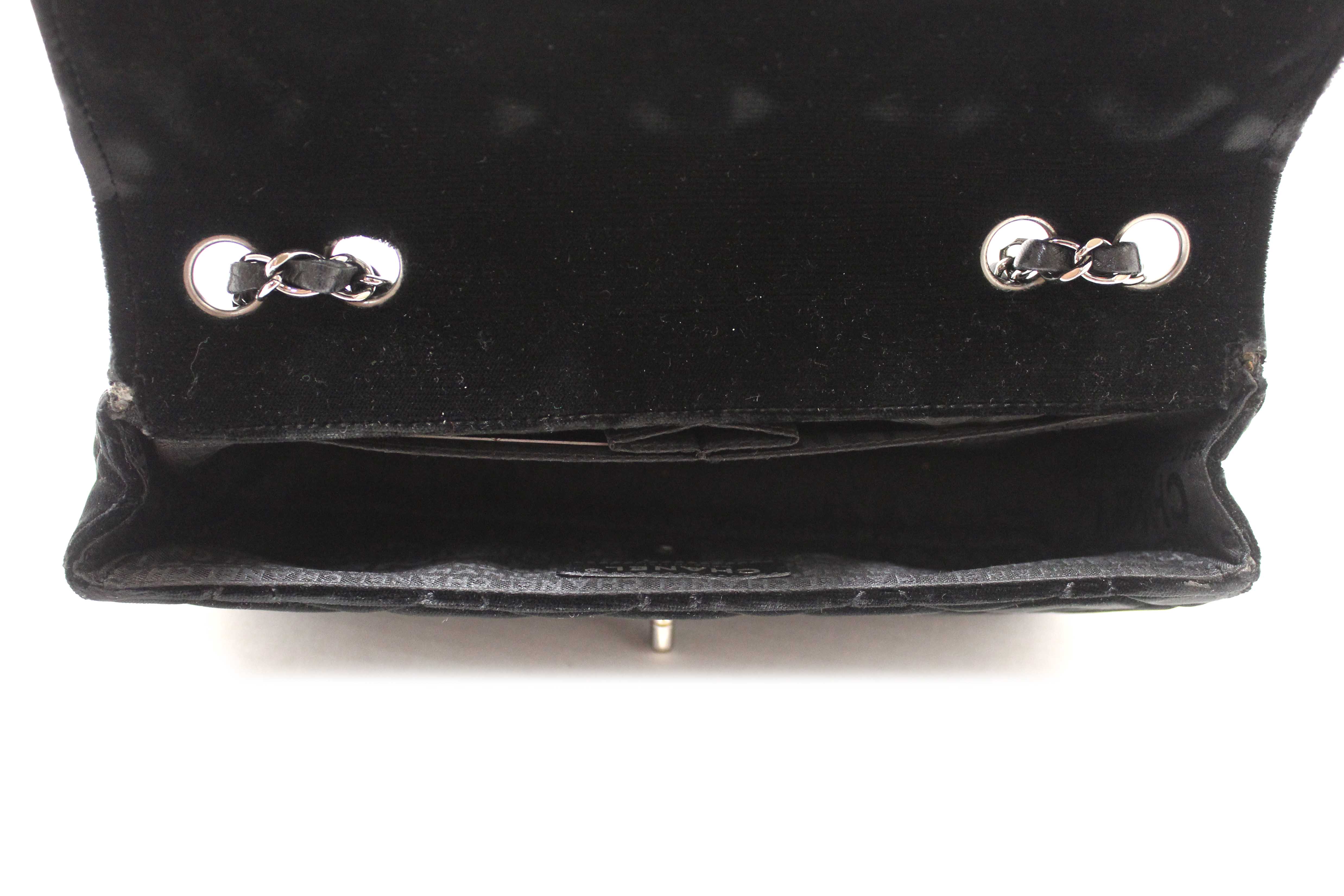 Authentic Chanel Black Quilted Velvet Flap Shoulder Bag