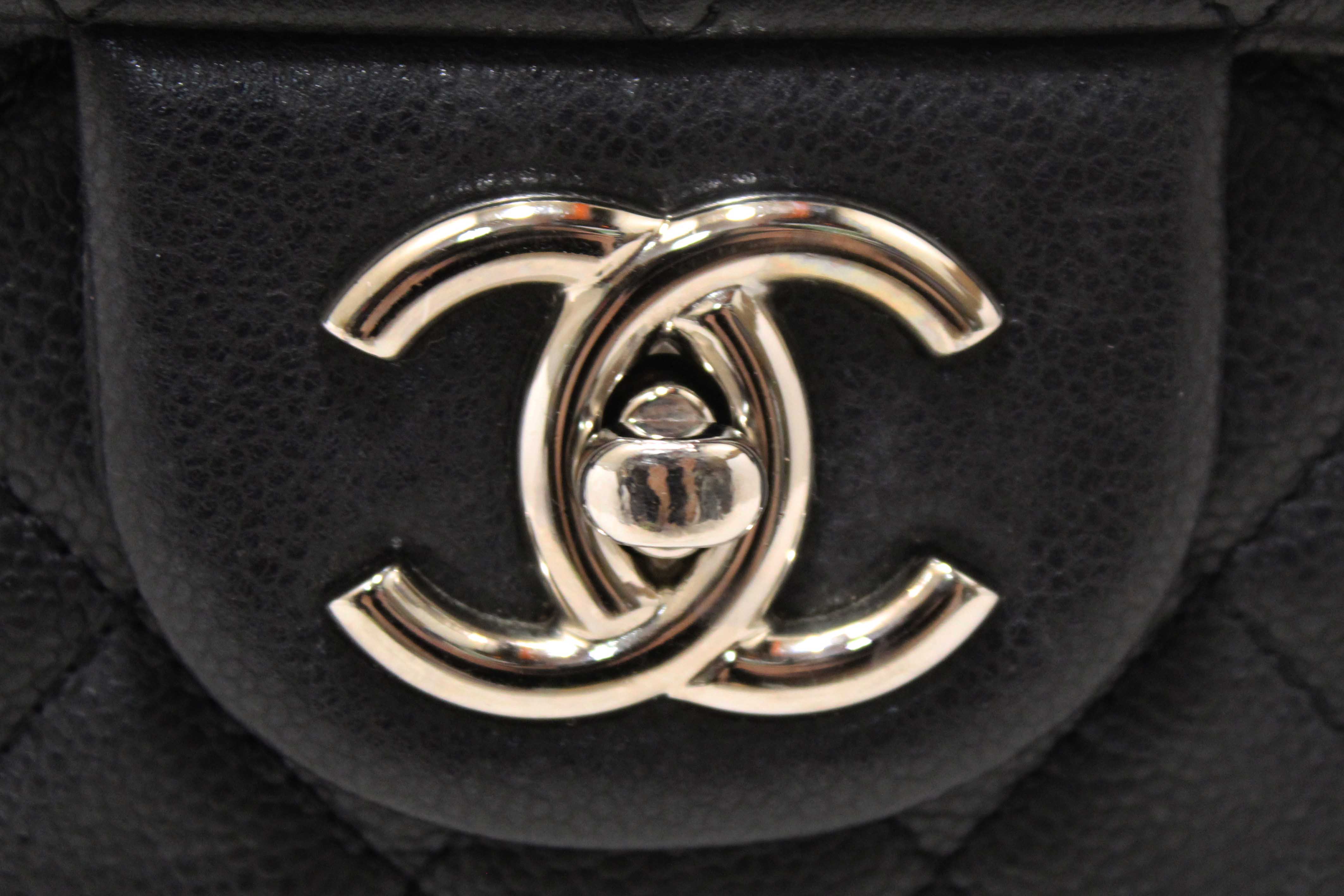 Authentic Chanel Black Quilted Washed Caviar Leather Classic Maxi Single Flap Shoulder Bag