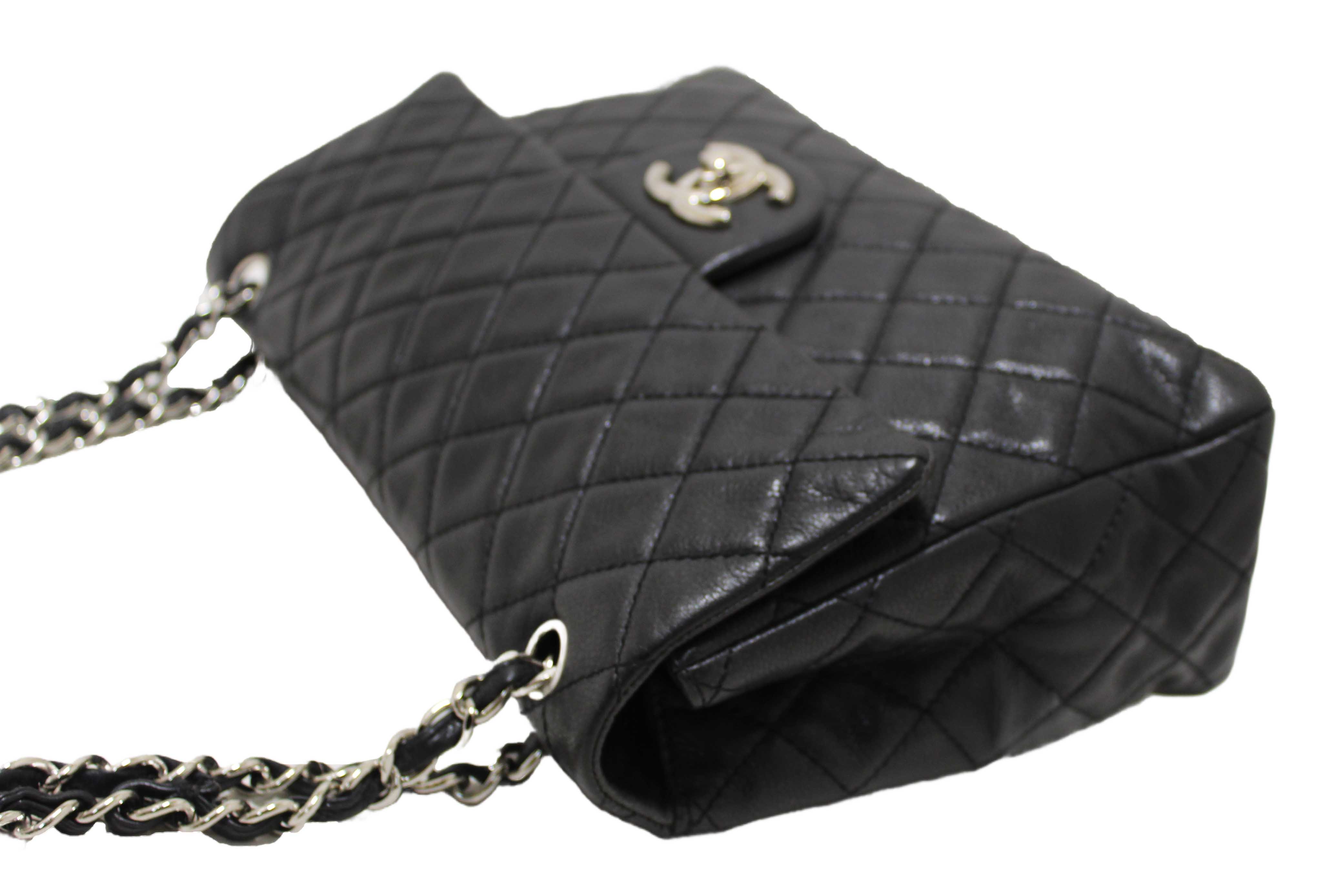 Authentic Chanel Black Quilted Washed Caviar Leather Classic Maxi Single Flap Shoulder Bag