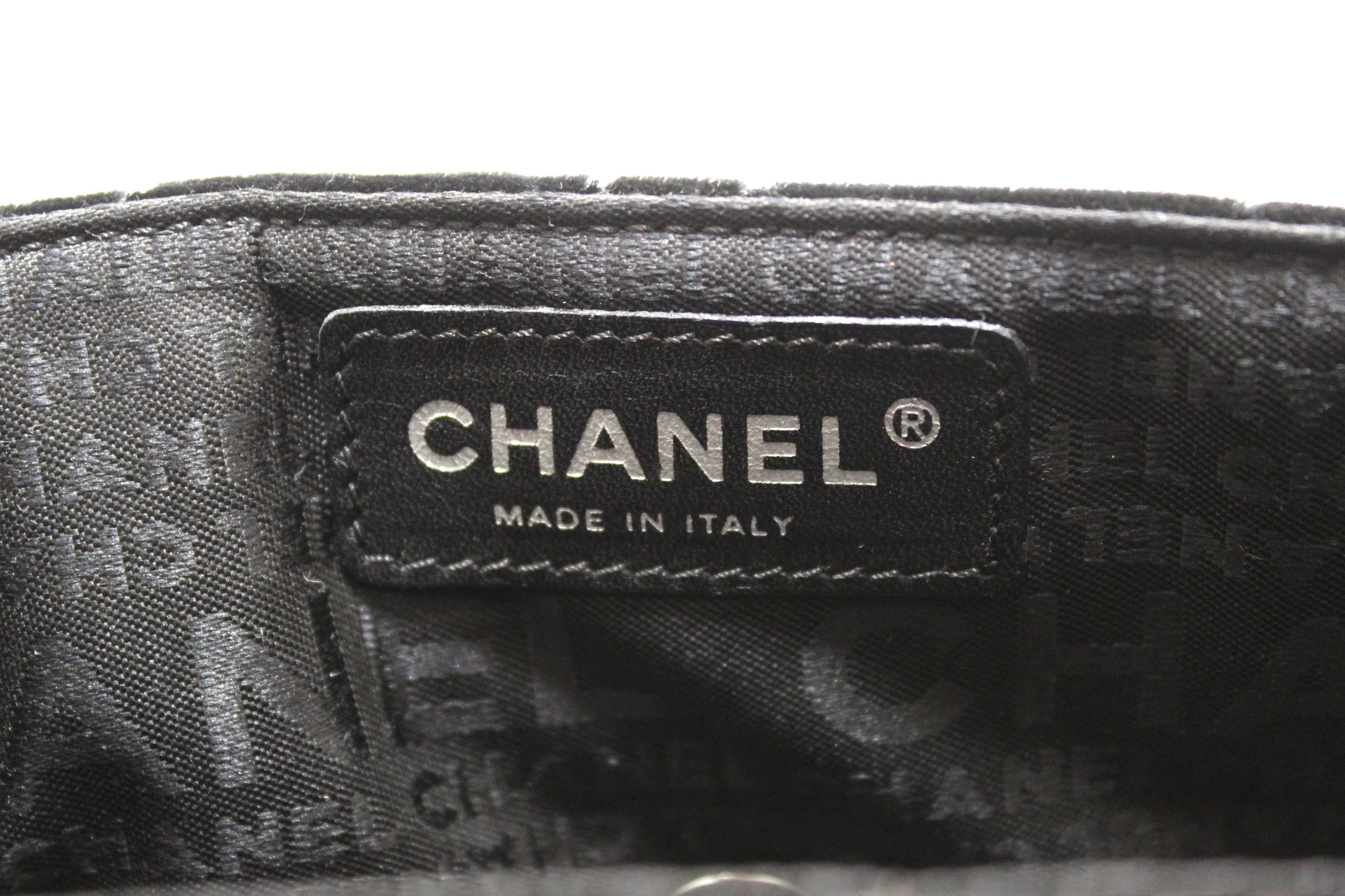 Authentic Chanel Black Quilted Velvet Flap Shoulder Bag