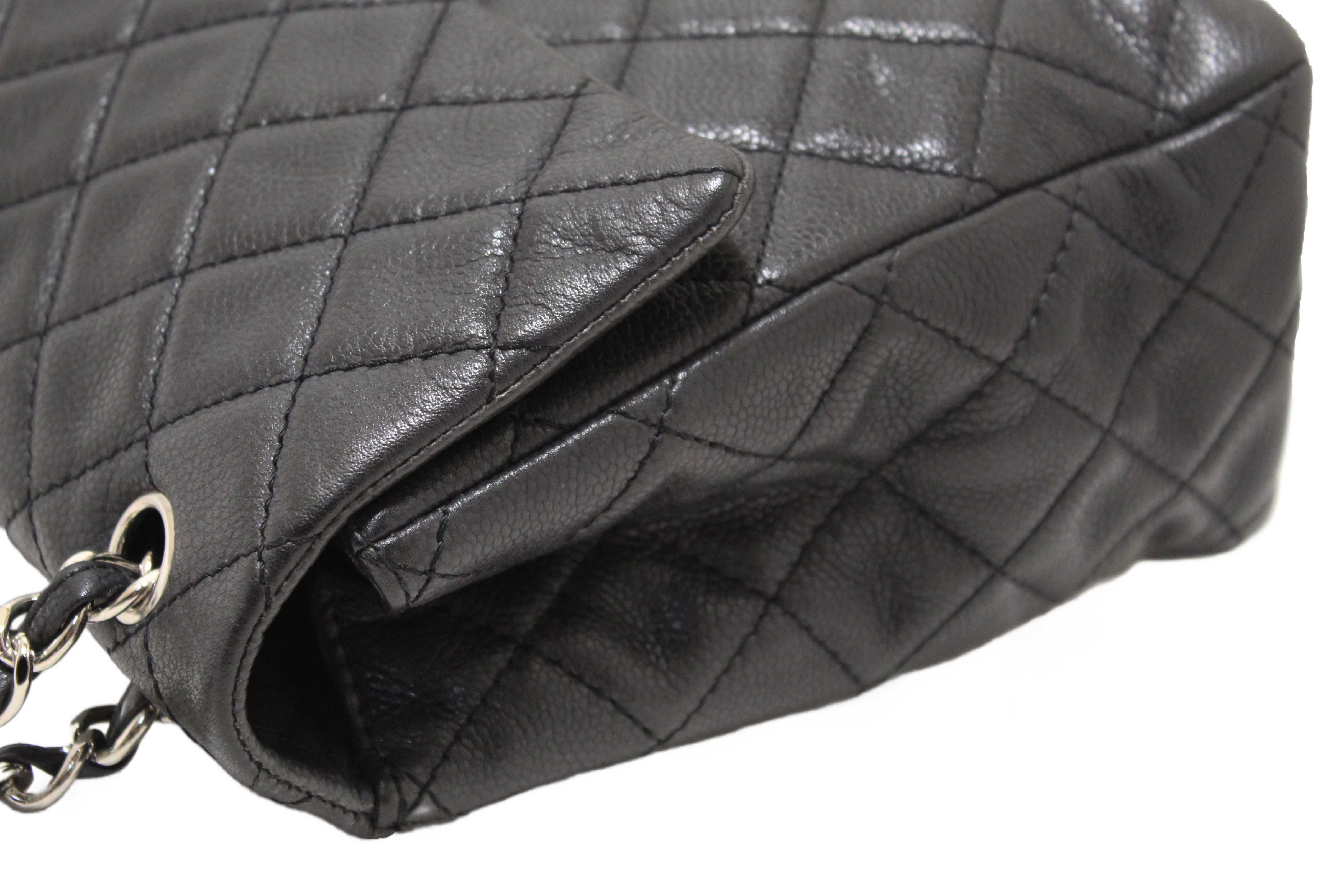 Authentic Chanel Black Quilted Washed Caviar Leather Classic Maxi Single Flap Shoulder Bag