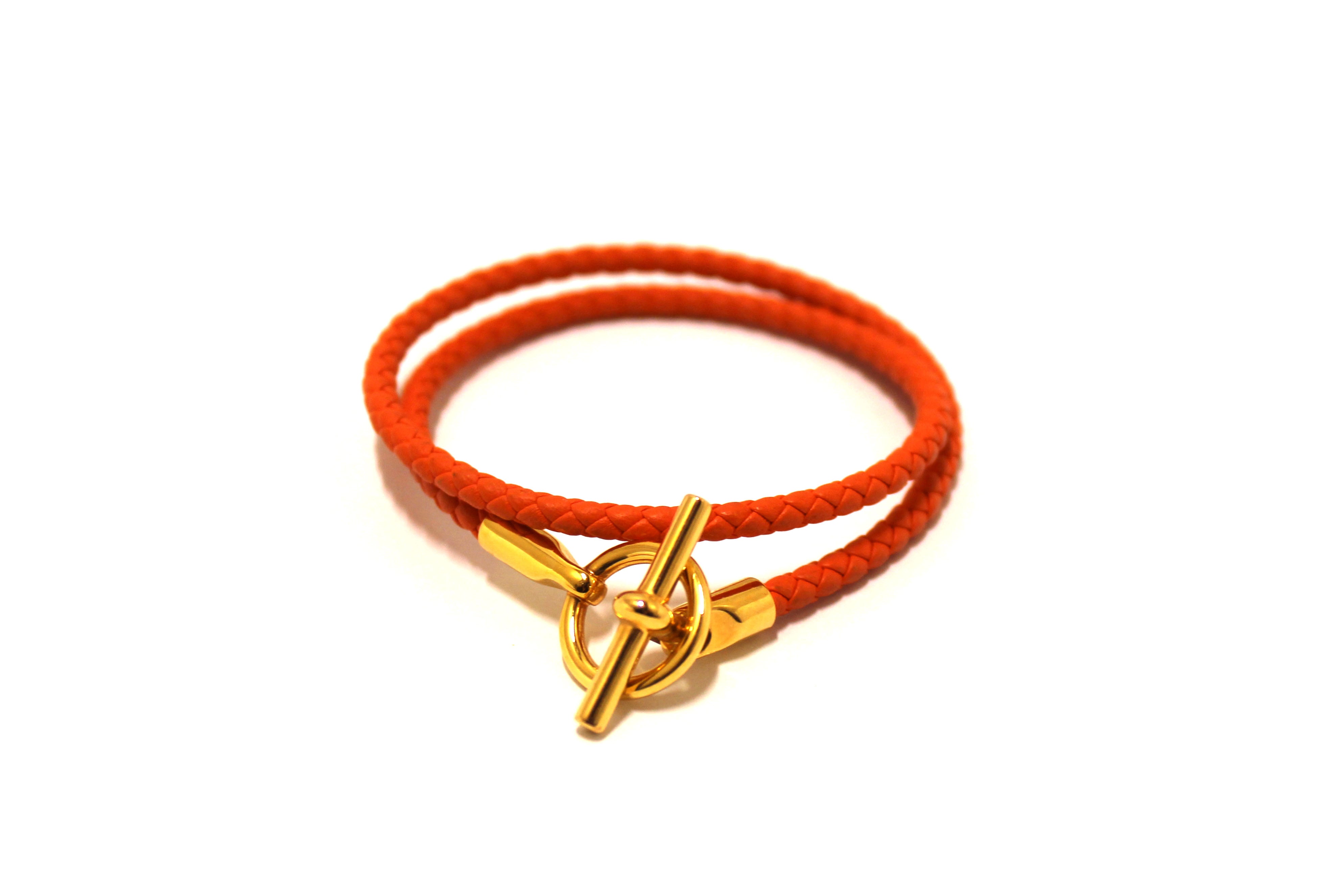 Authentic Hermès Orange Glenan Double Tour Bracelet