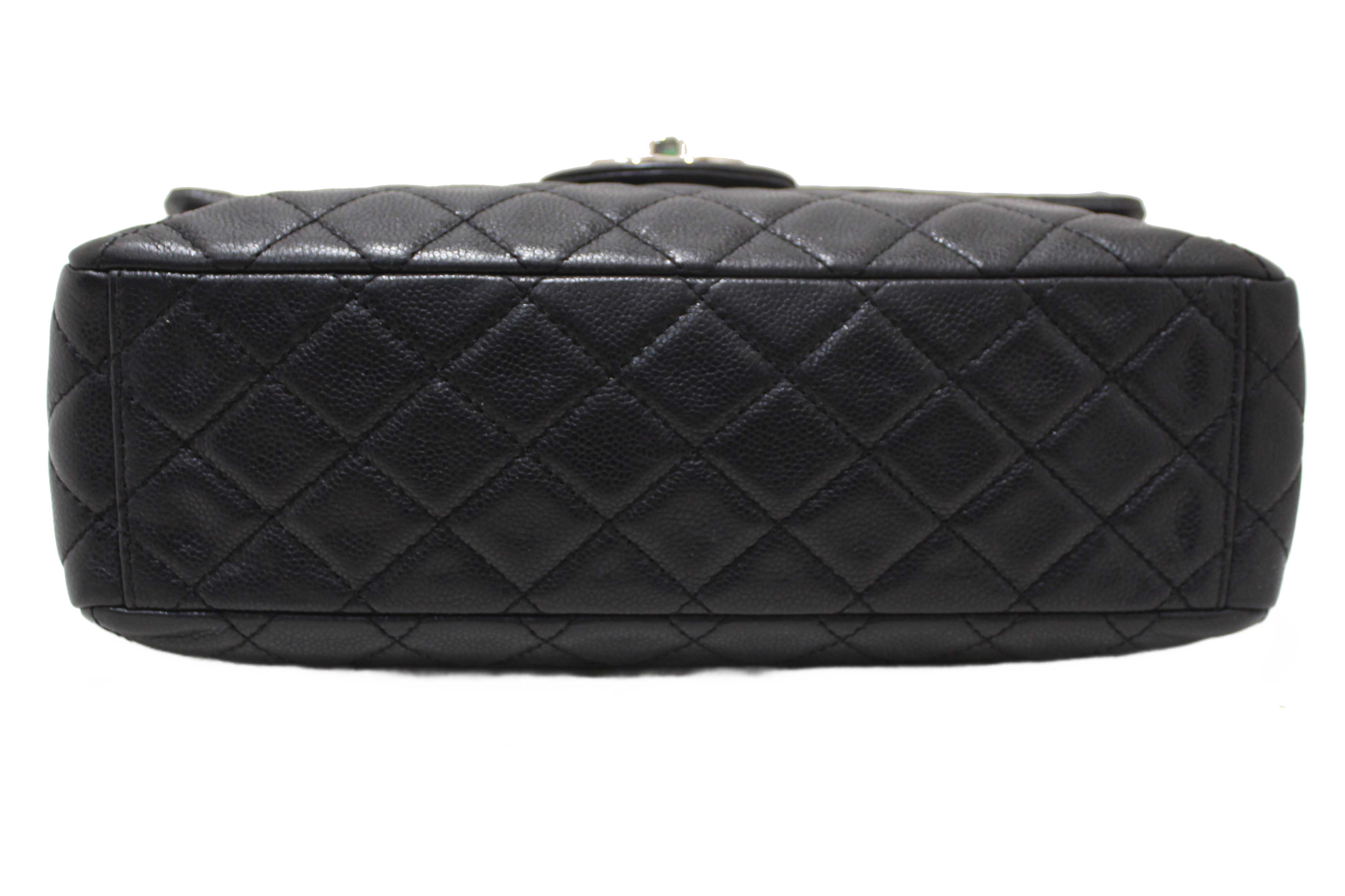 Authentic Chanel Black Quilted Washed Caviar Leather Classic Maxi Single Flap Shoulder Bag