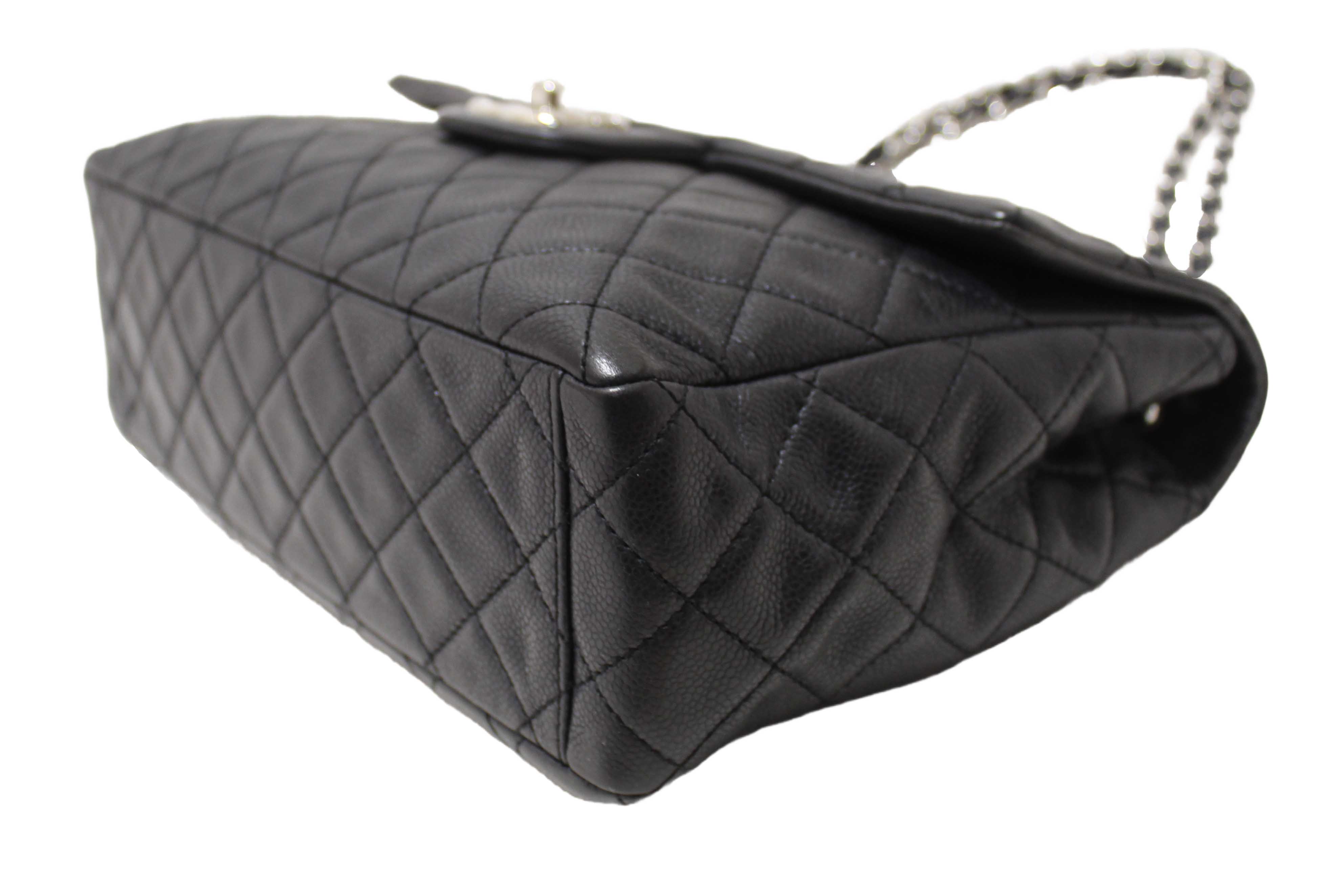 Authentic Chanel Black Quilted Washed Caviar Leather Classic Maxi Single Flap Shoulder Bag