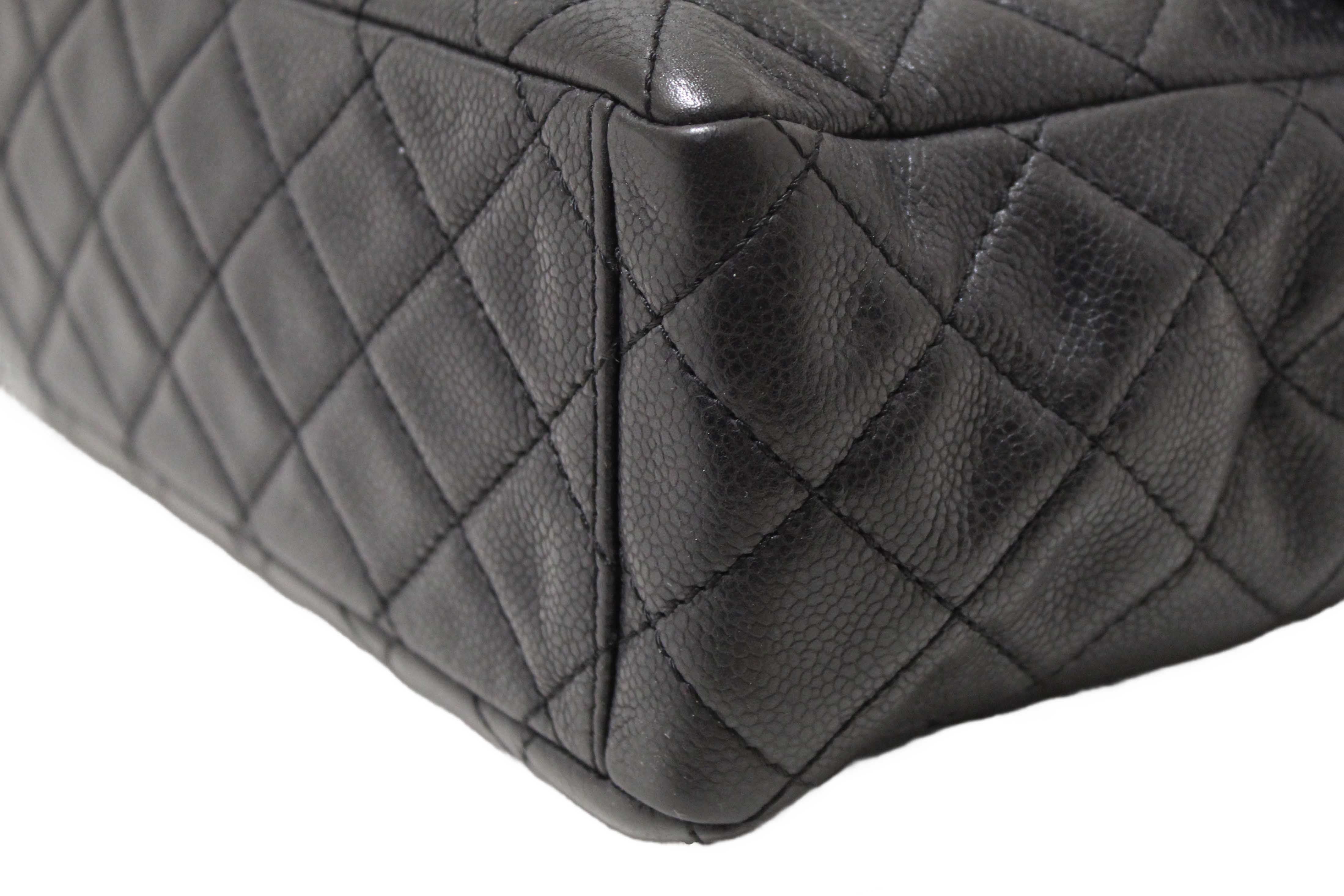 Authentic Chanel Black Quilted Washed Caviar Leather Classic Maxi Single Flap Shoulder Bag