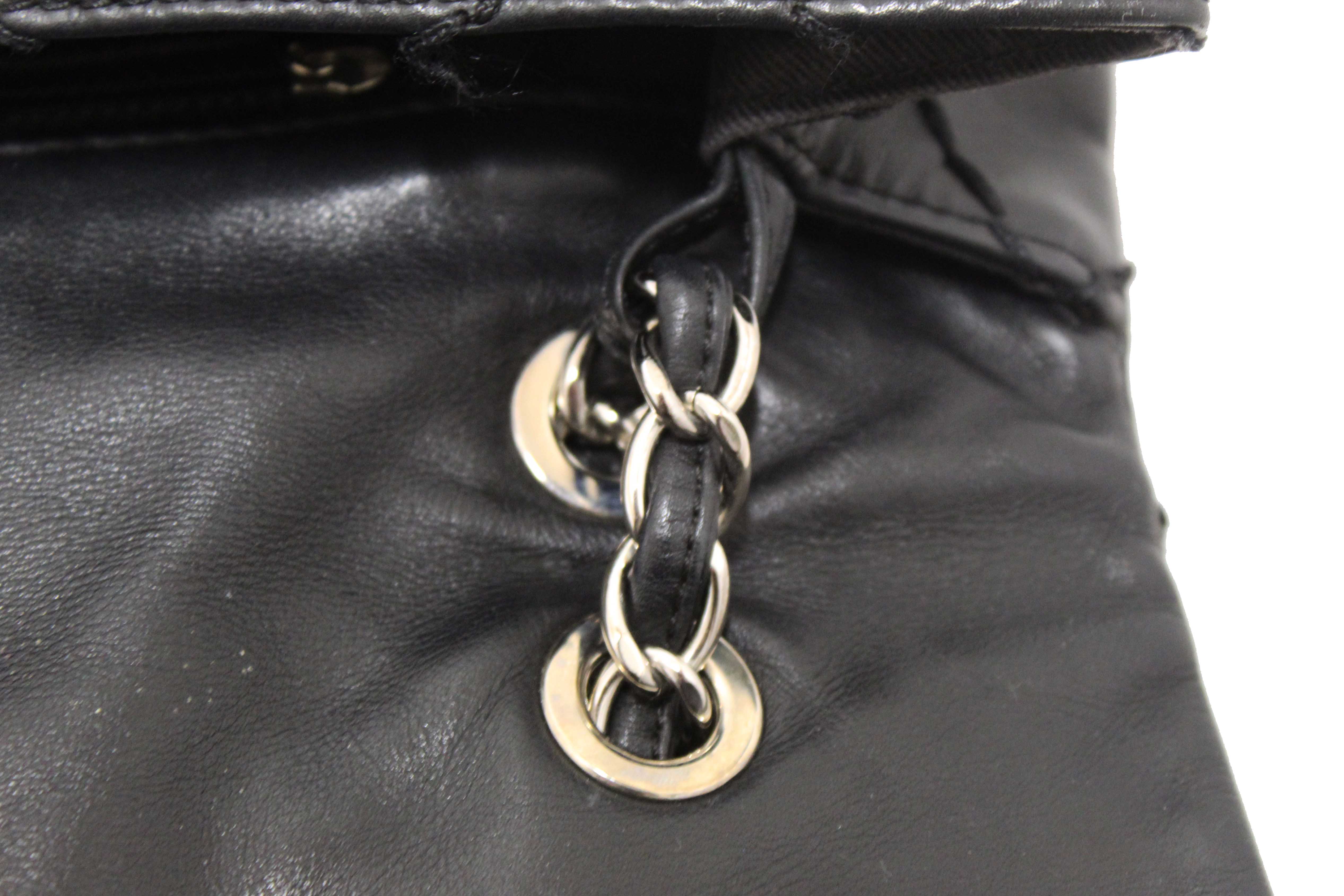 Authentic Chanel Black Quilted Calfskin Leather Expandable Ligne Flap Bag