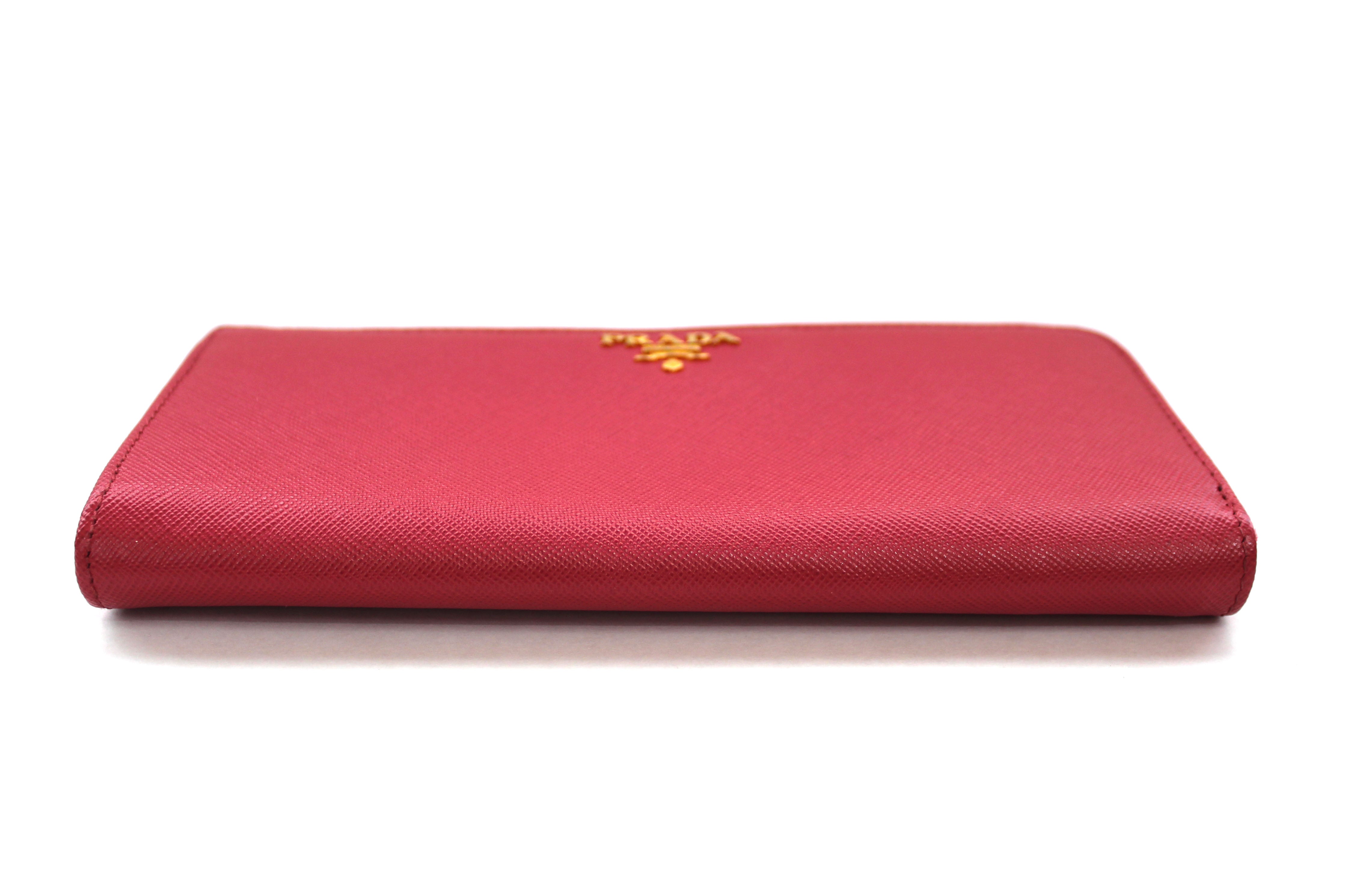 Authentic Prada Pink Saffiano Leather Zipper Wallet