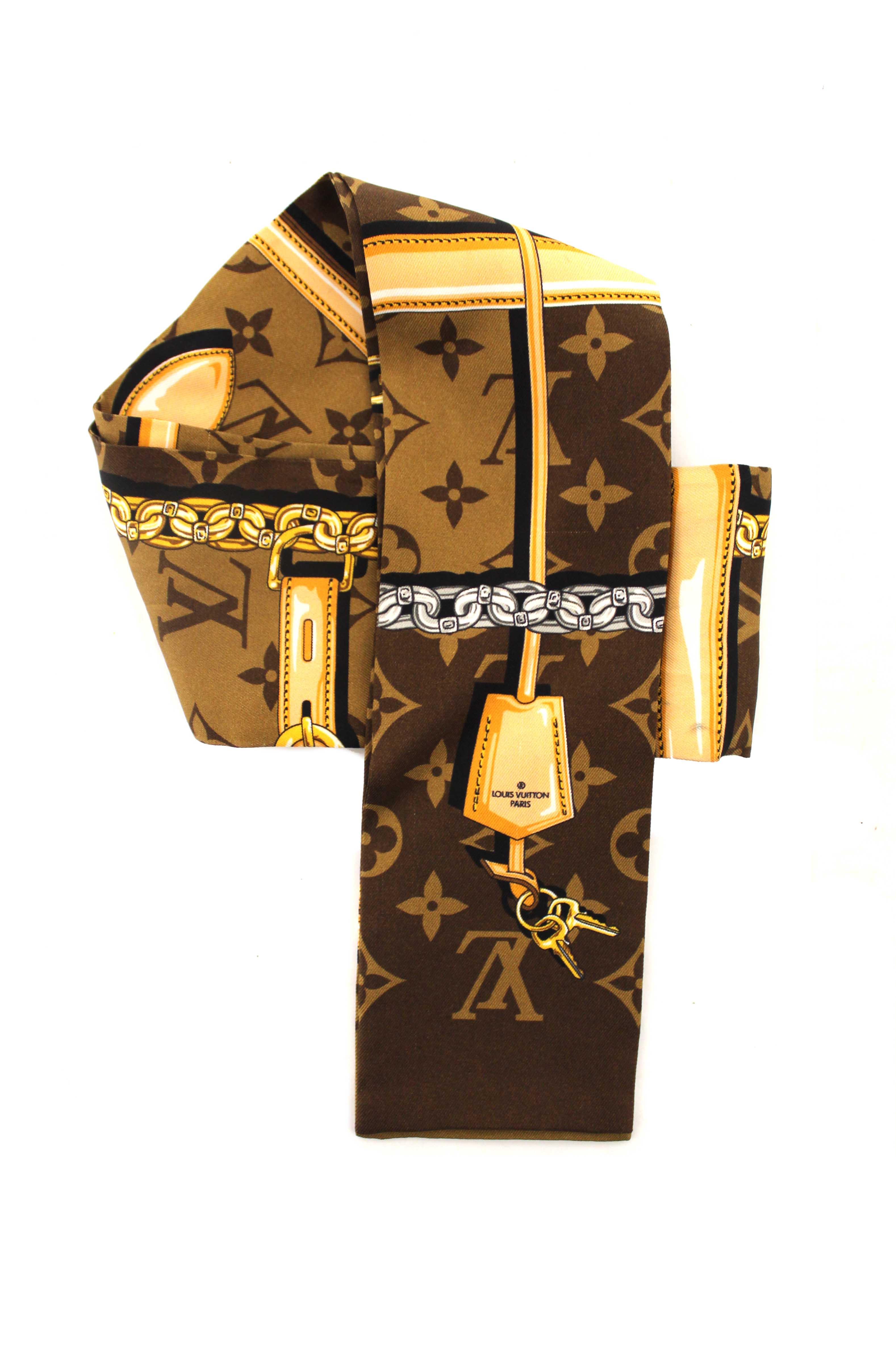 Authentic Louis Vuitton Brown Silk Monogram Confidential Bandeau