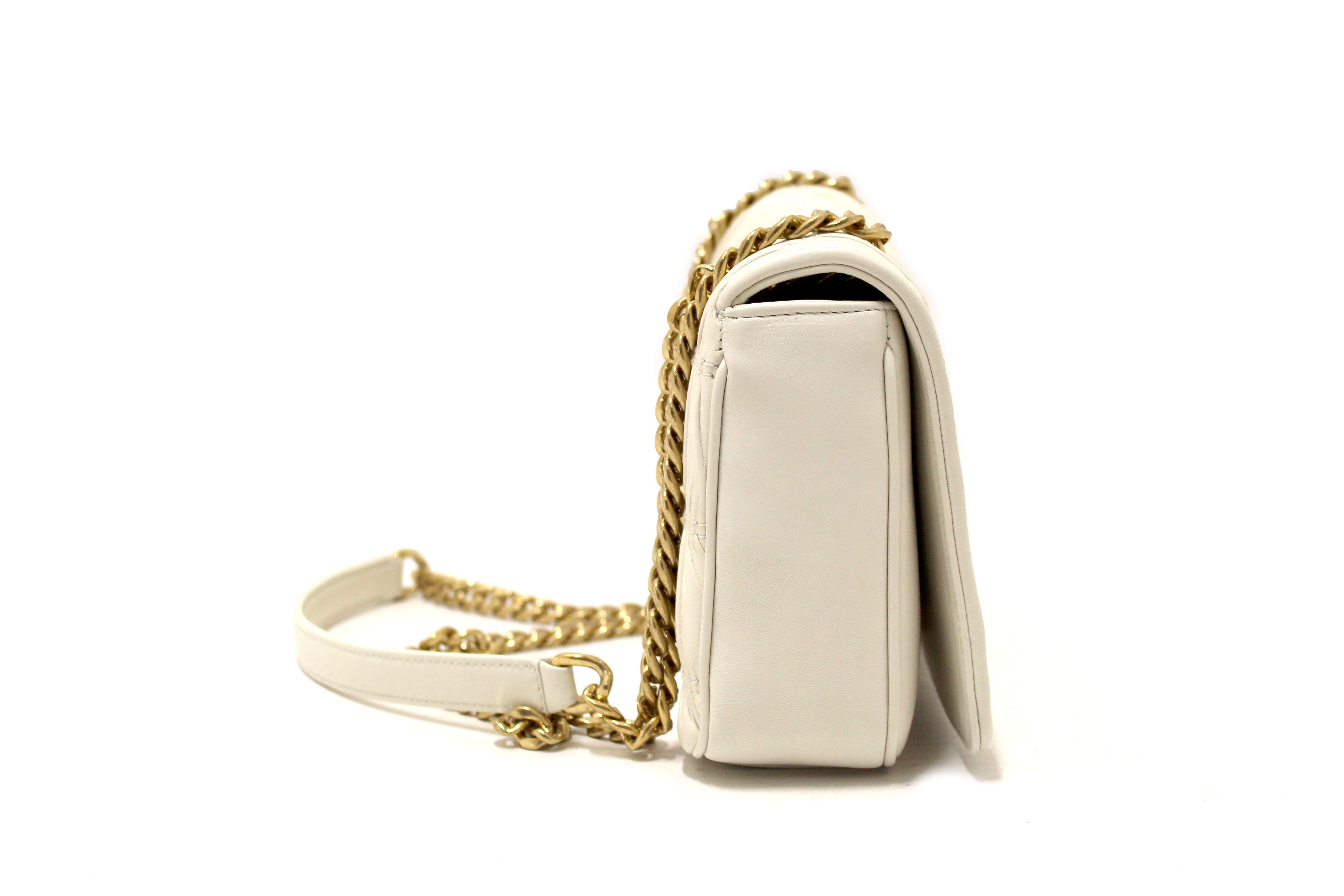 Authentic Prada Off White Matelasse Nappa Leather Flap Chain Bag