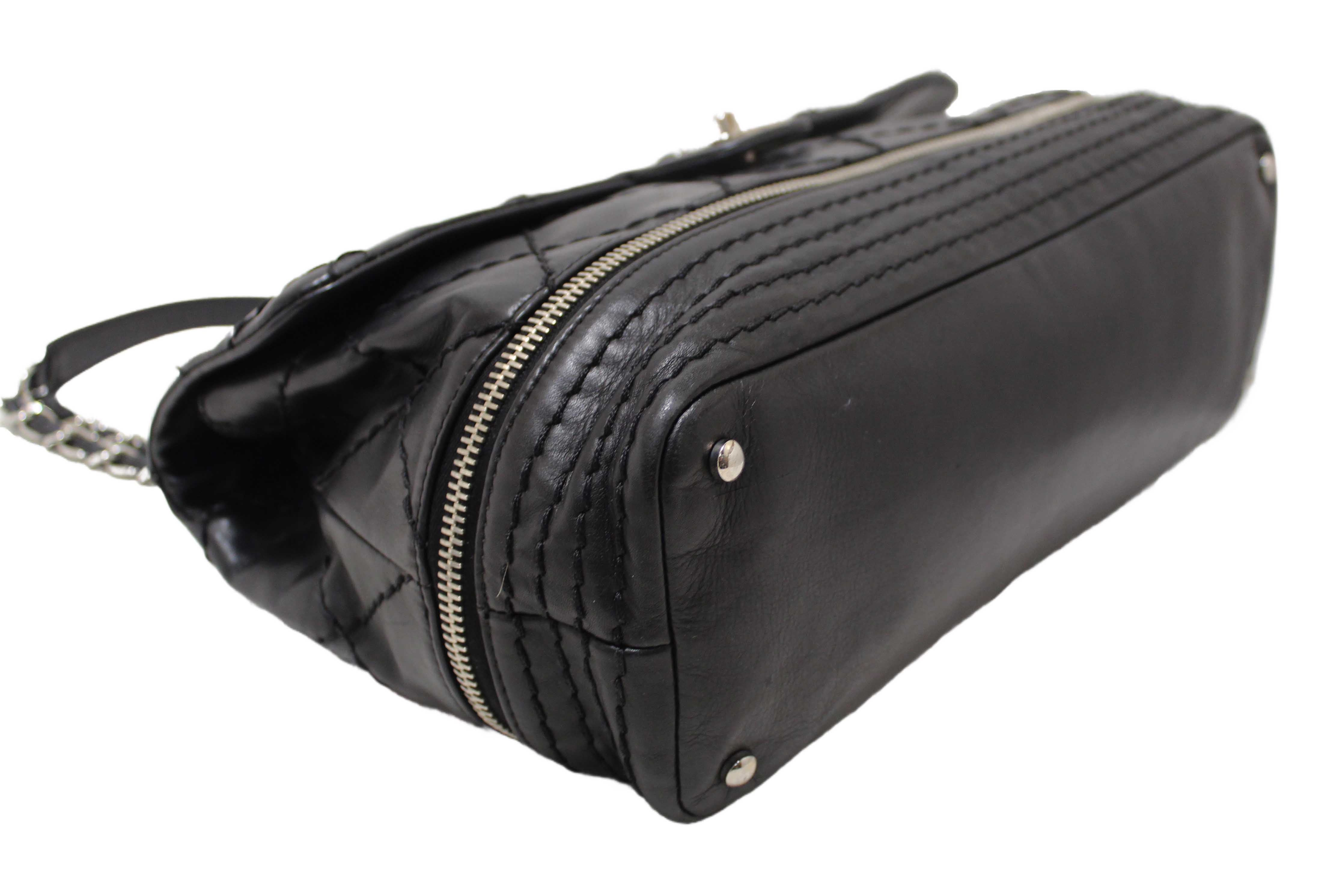 Authentic Chanel Black Quilted Calfskin Leather Expandable Ligne Flap Bag