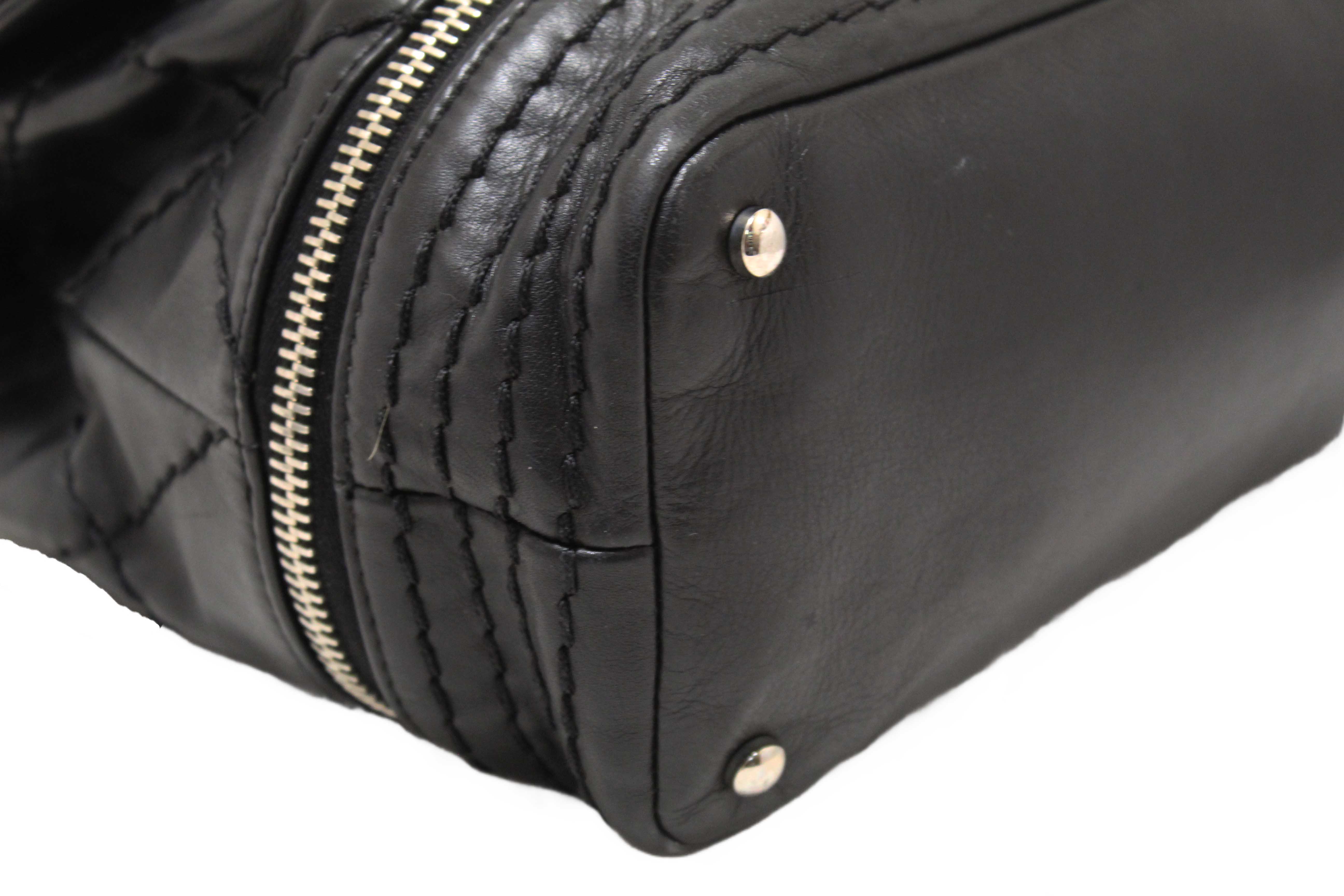 Authentic Chanel Black Quilted Calfskin Leather Expandable Ligne Flap Bag