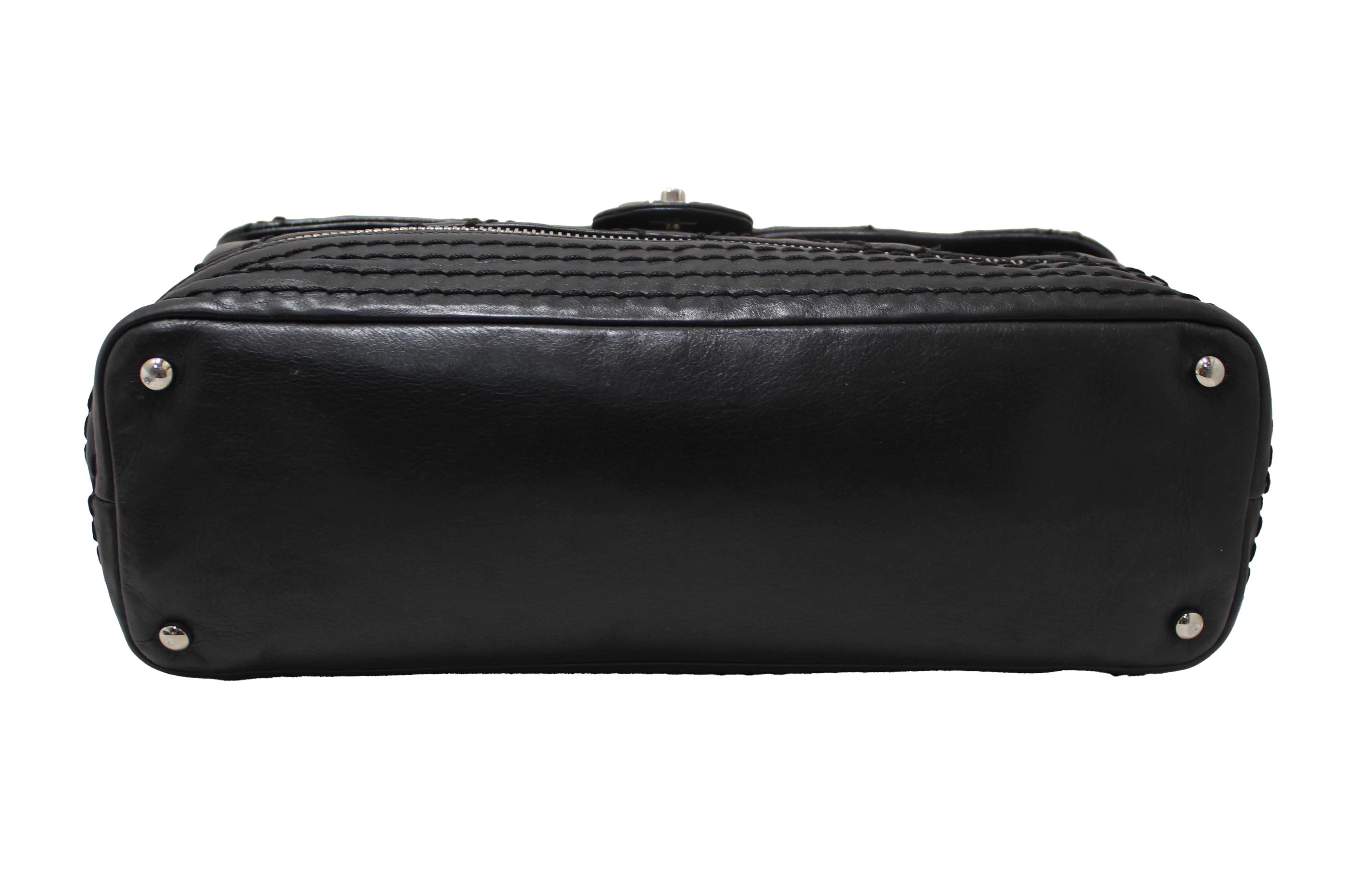 Authentic Chanel Black Quilted Calfskin Leather Expandable Ligne Flap Bag