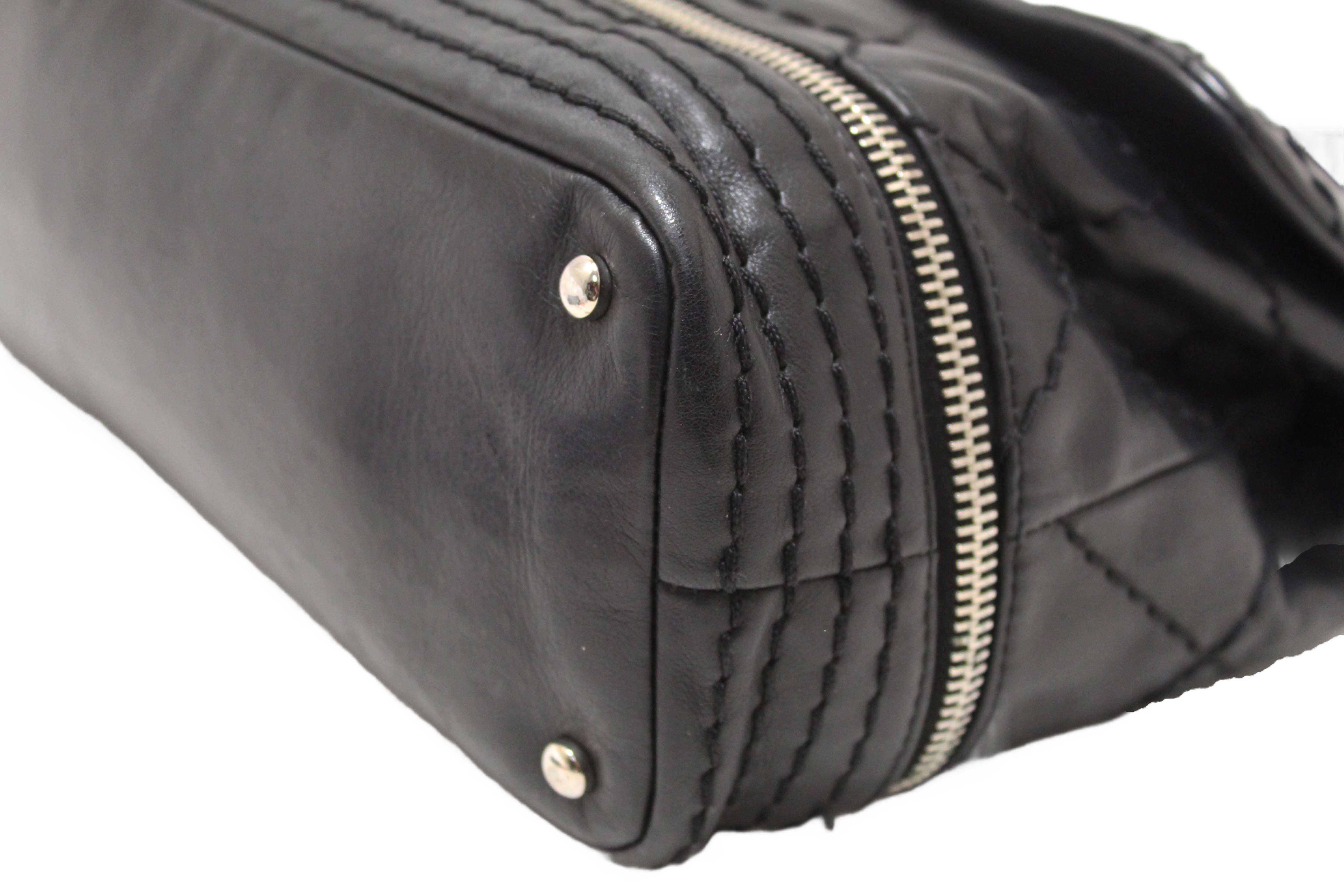 Authentic Chanel Black Quilted Calfskin Leather Expandable Ligne Flap Bag