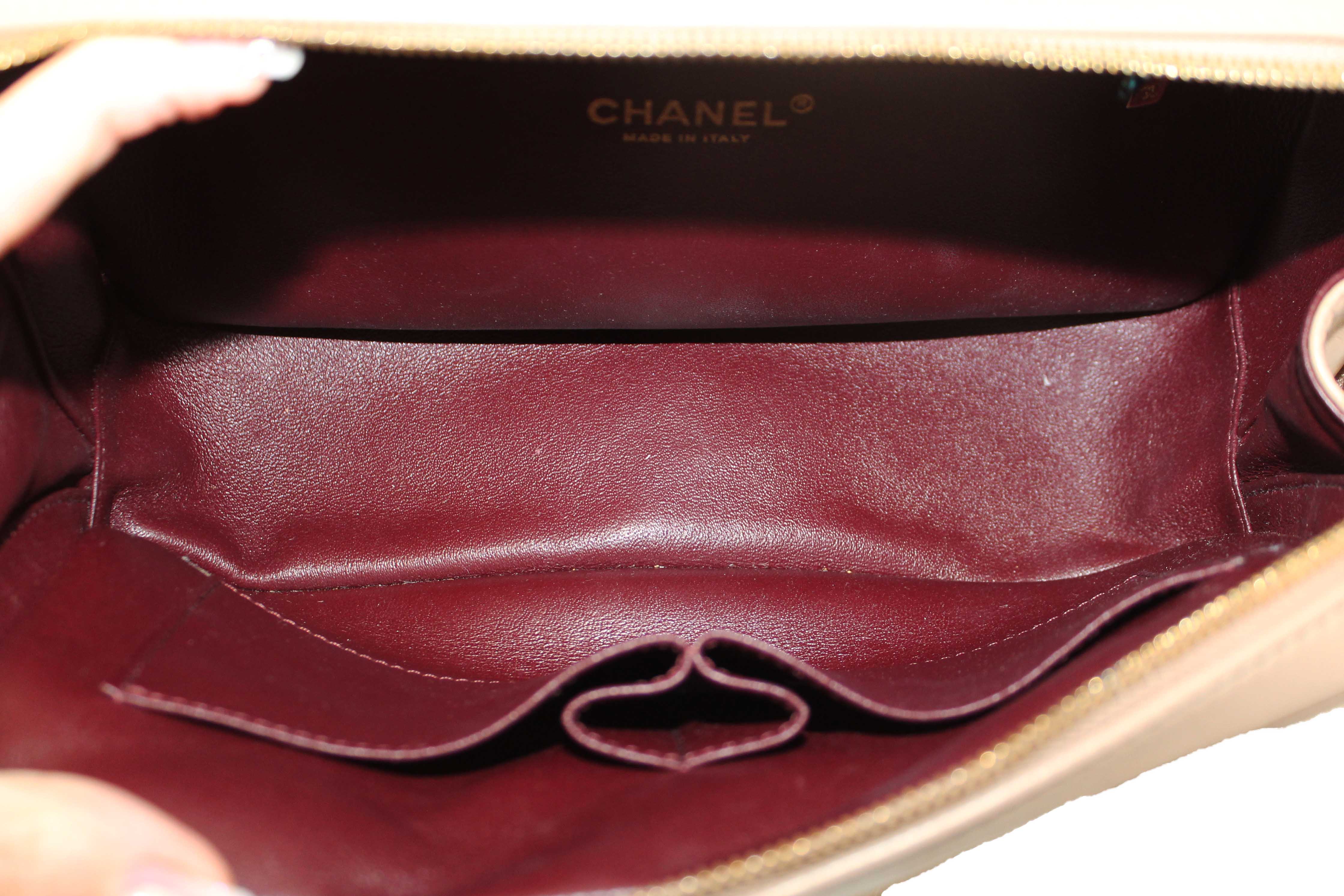 Authentic Chanel Beige Lambskin Quilted Medium Trendy CC Bowling Bag