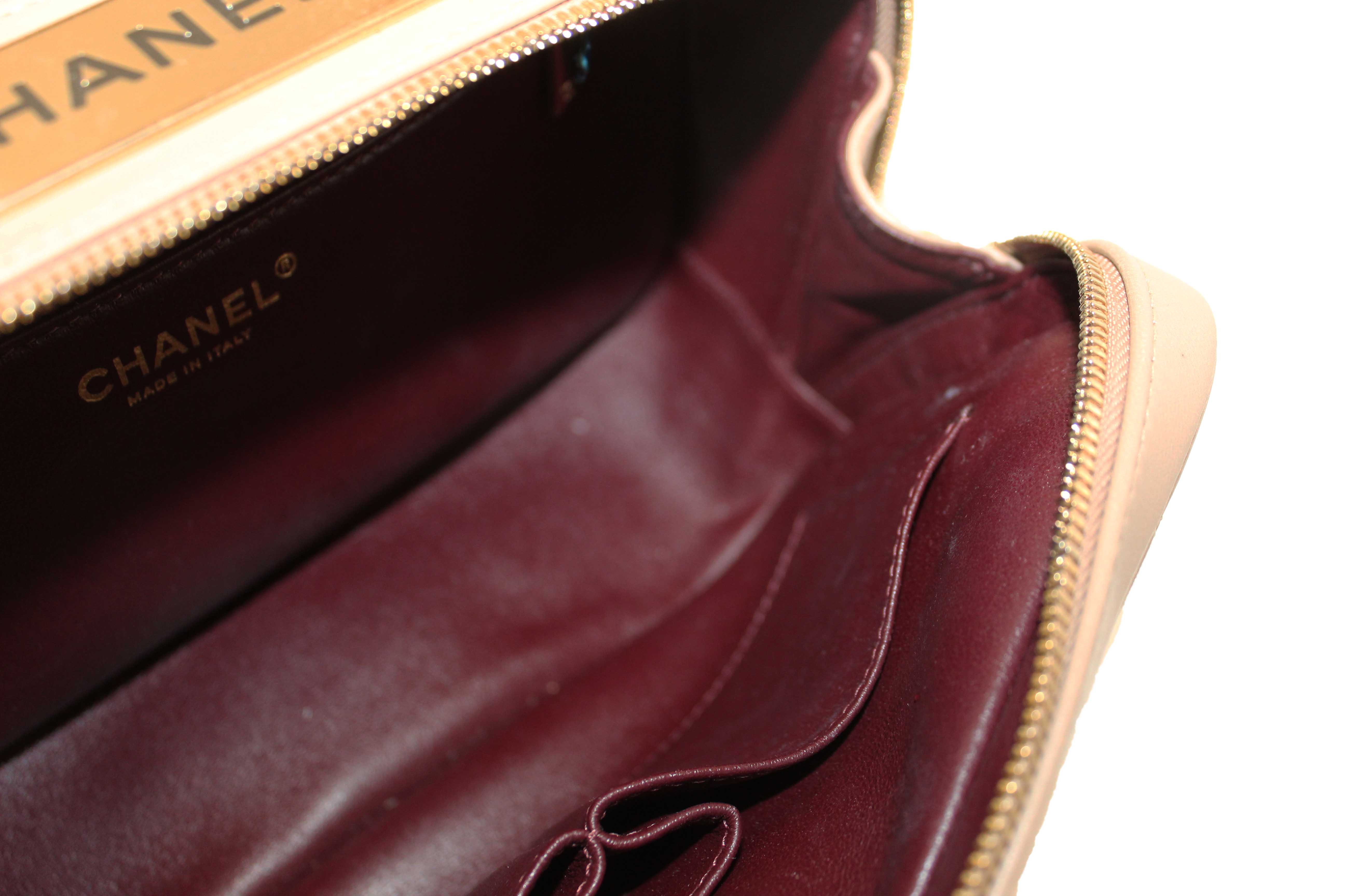 Authentic Chanel Beige Lambskin Quilted Medium Trendy CC Bowling Bag