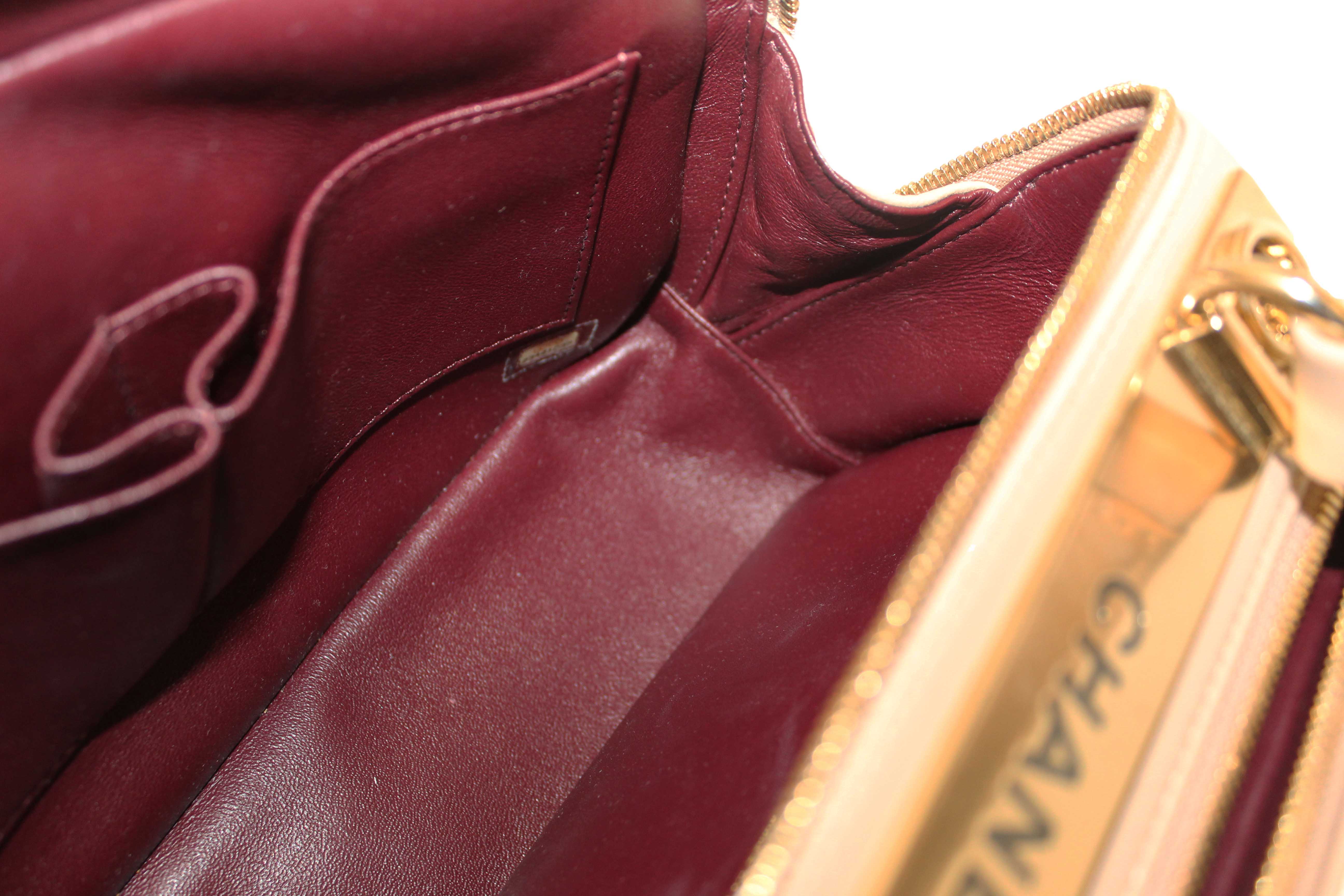 Authentic Chanel Beige Lambskin Quilted Medium Trendy CC Bowling Bag