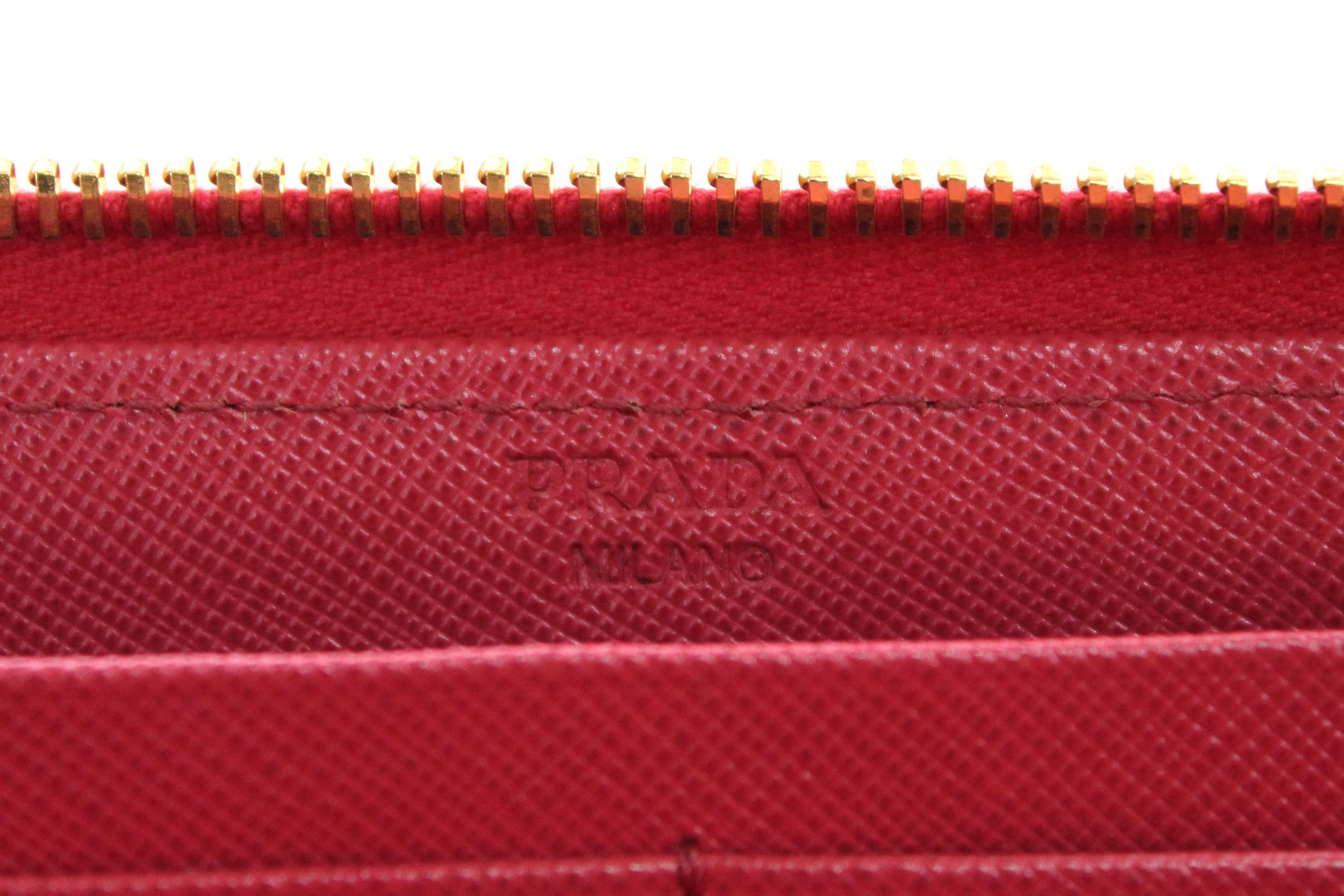 Authentic Prada Pink Saffiano Leather Zipper Wallet