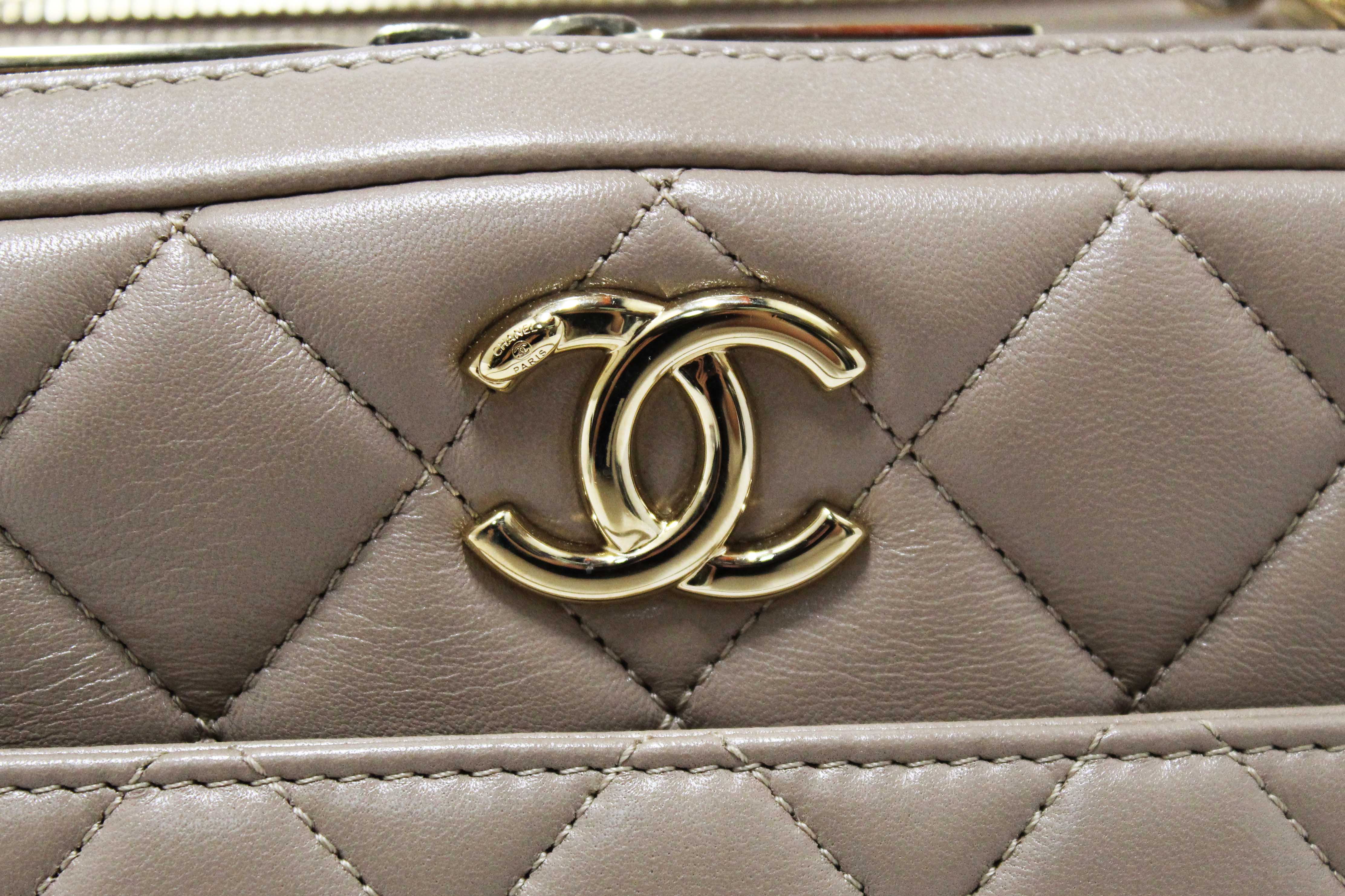 Authentic Chanel Beige Lambskin Quilted Medium Trendy CC Bowling Bag