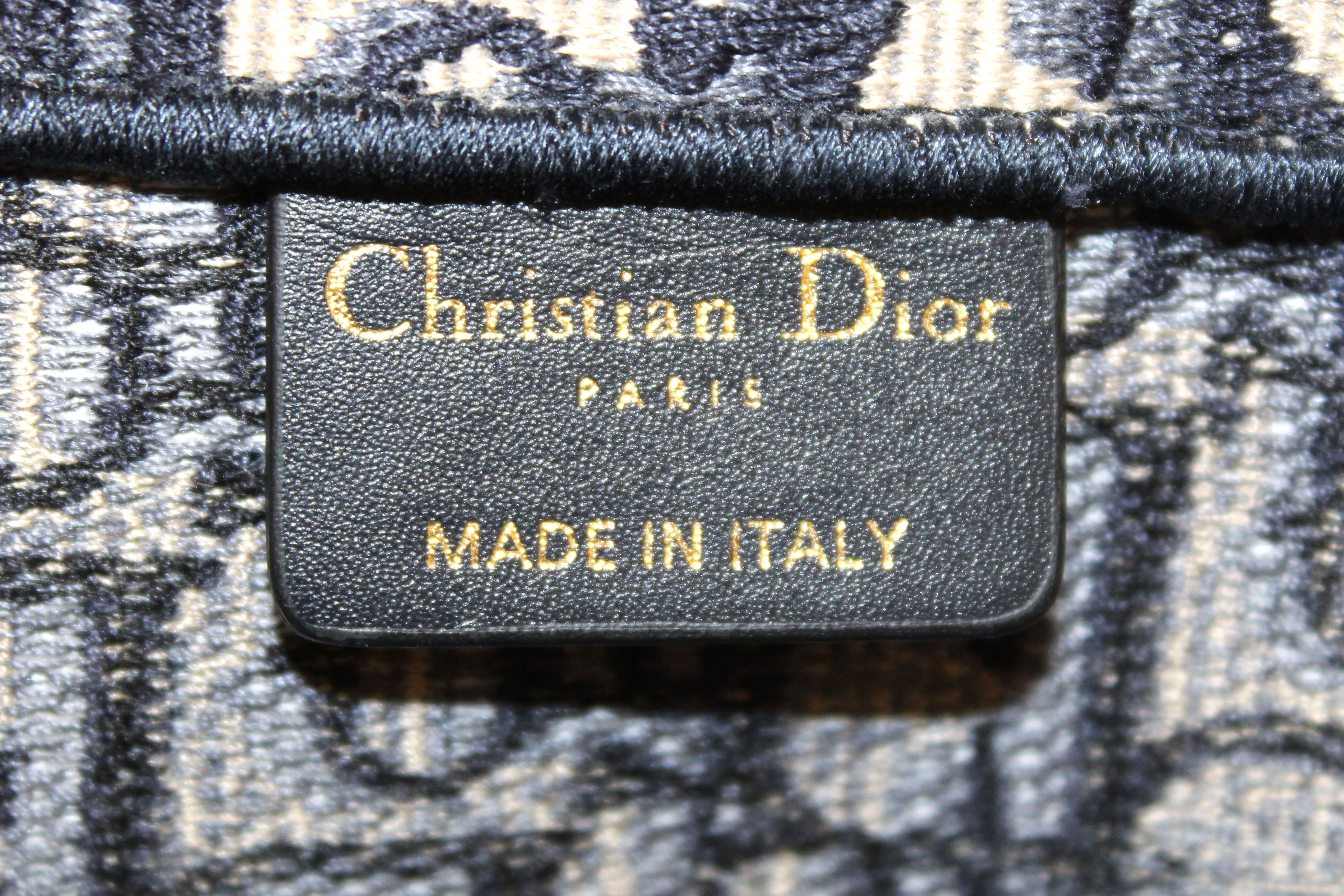 Authentic Christian Dior Ecru and Blue Dior Oblique Embroidery