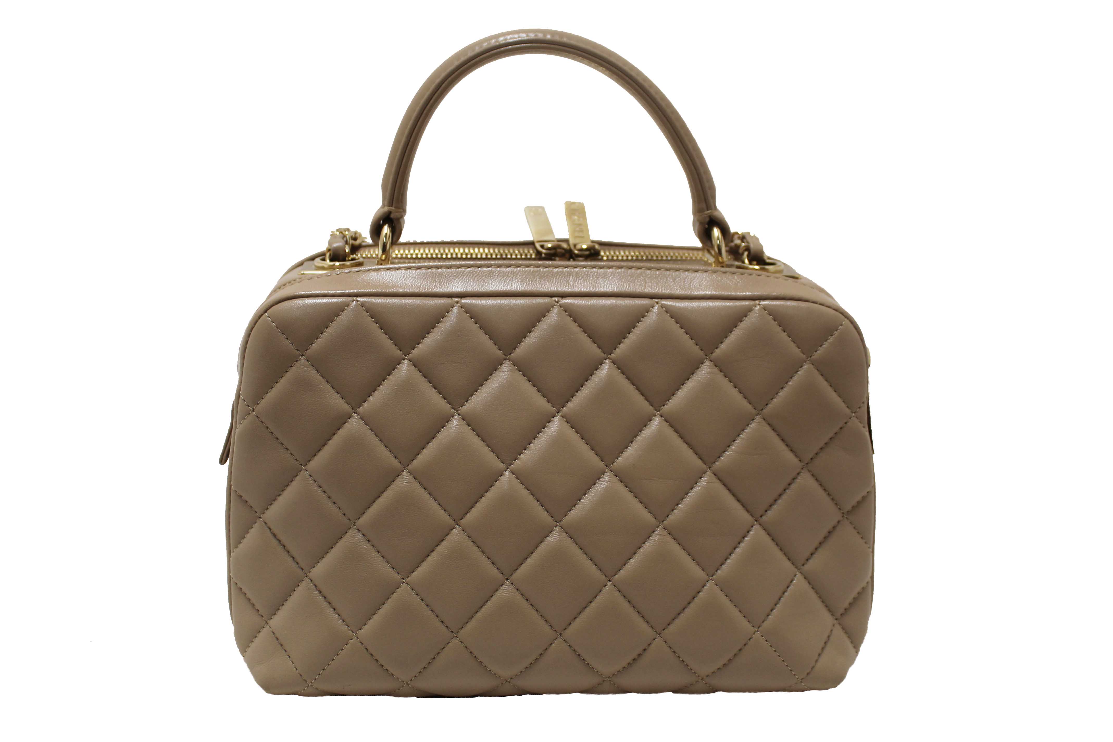 Authentic Chanel Beige Lambskin Quilted Medium Trendy CC Bowling Bag