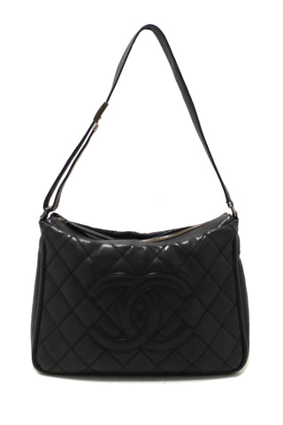 Authentic Chanel Vintage Black Wild Stitch Quilted Calfskin Leather CC Timeless Shoulder Bag