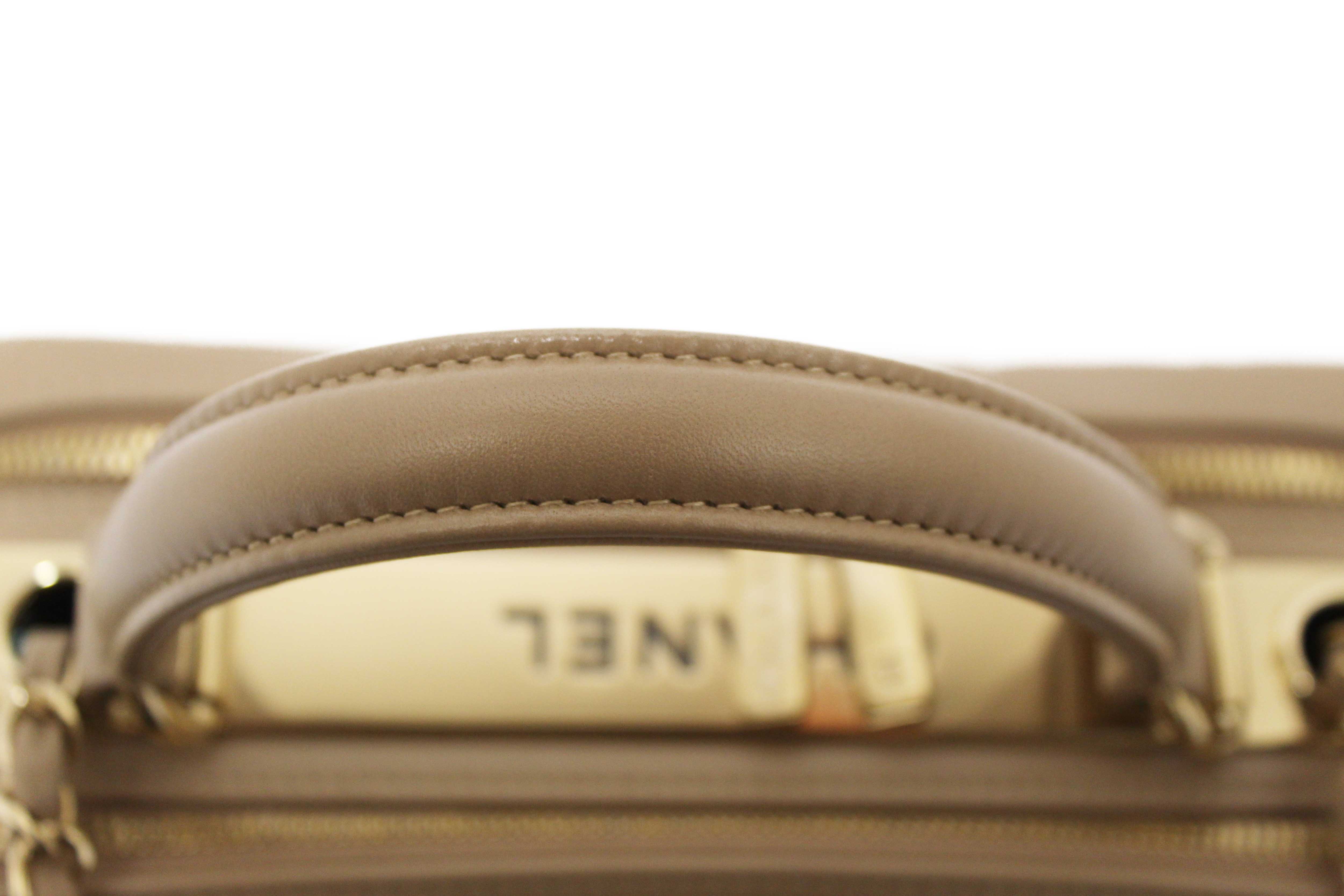 Authentic Chanel Beige Lambskin Quilted Medium Trendy CC Bowling Bag