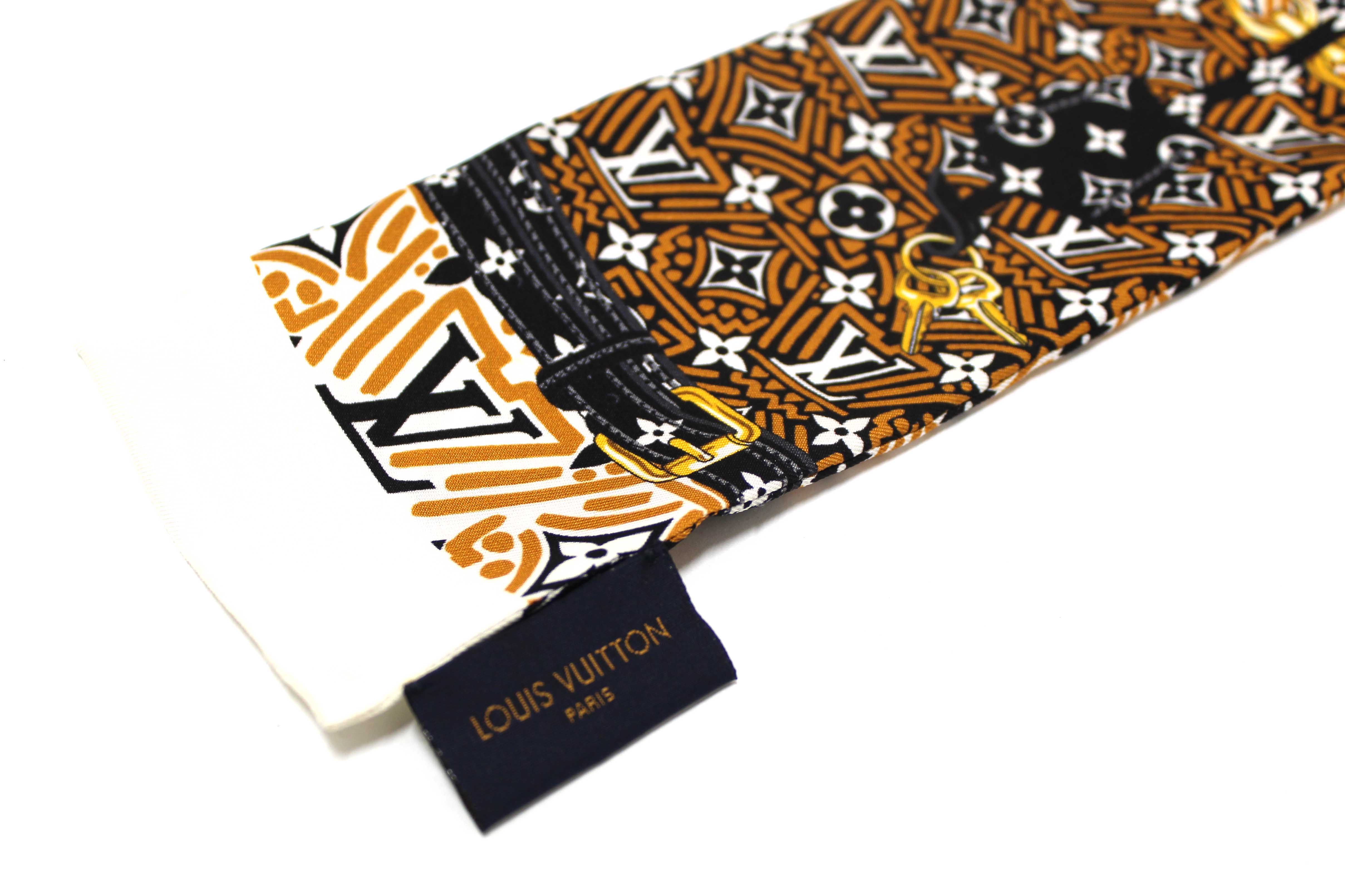 Authentic Louis Vuitton Silk Caramel Monogram Crafty Confidential Twilly Bandeau Scarf