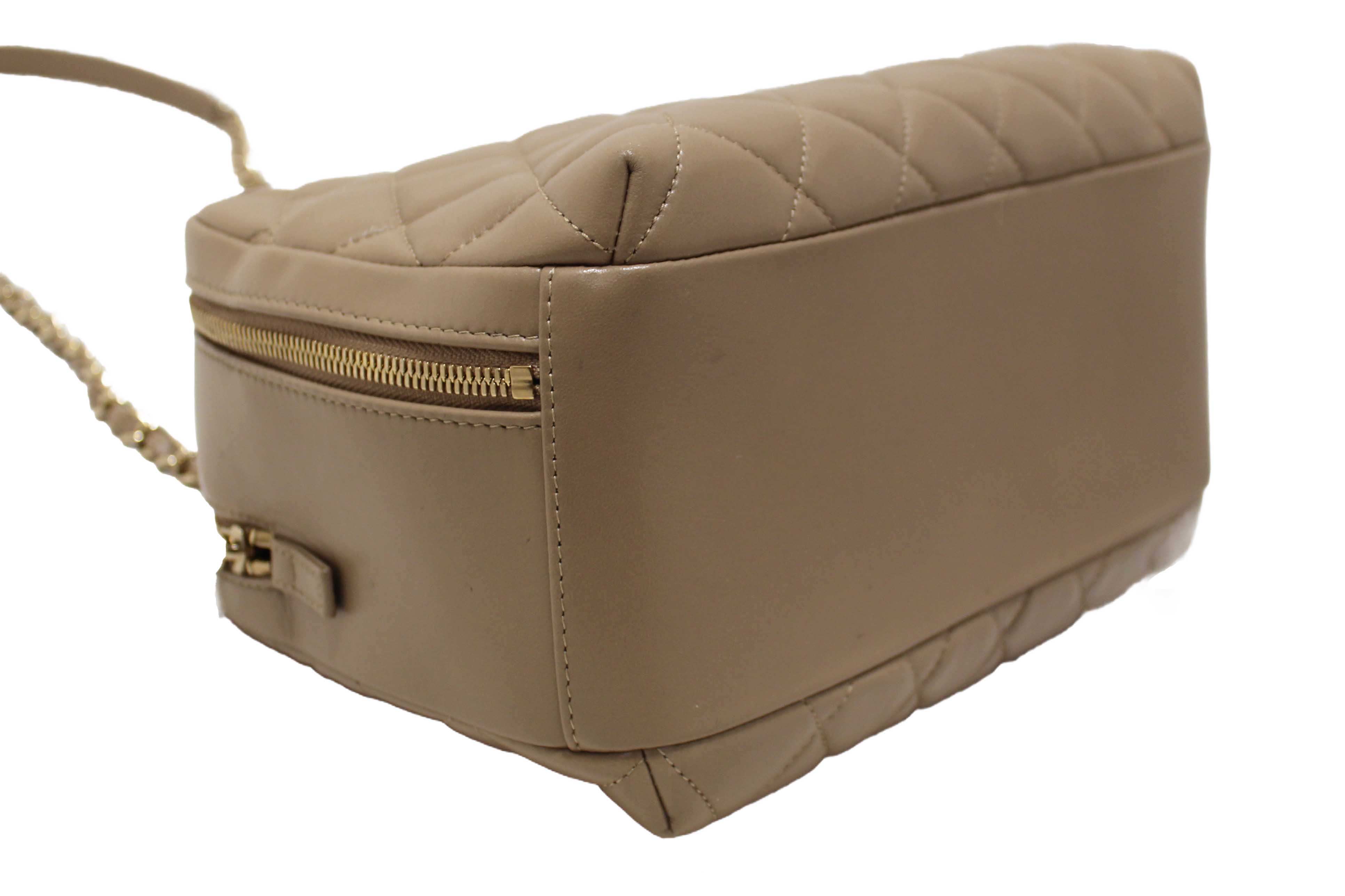 Authentic Chanel Beige Lambskin Quilted Medium Trendy CC Bowling Bag