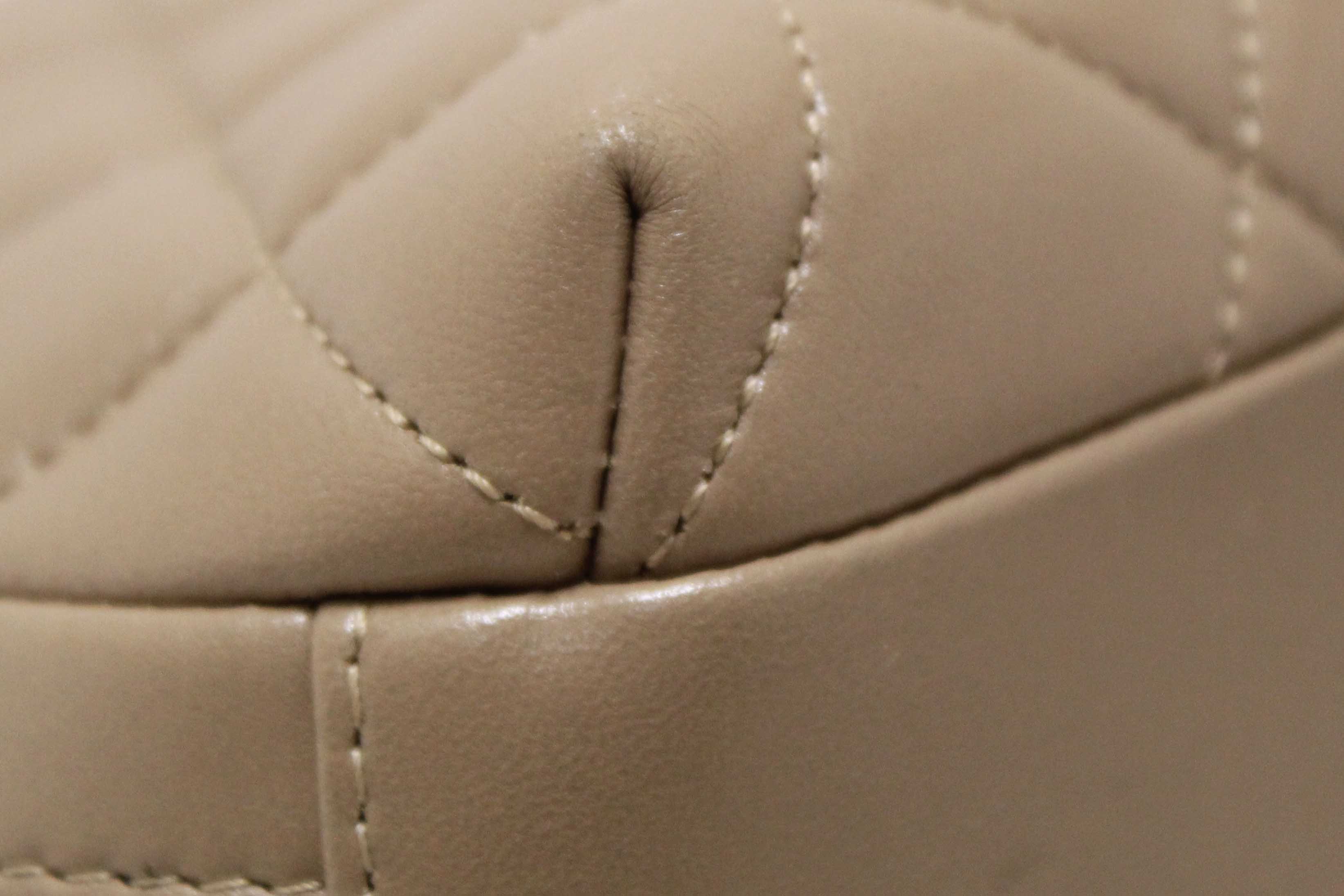 Authentic Chanel Beige Lambskin Quilted Medium Trendy CC Bowling Bag