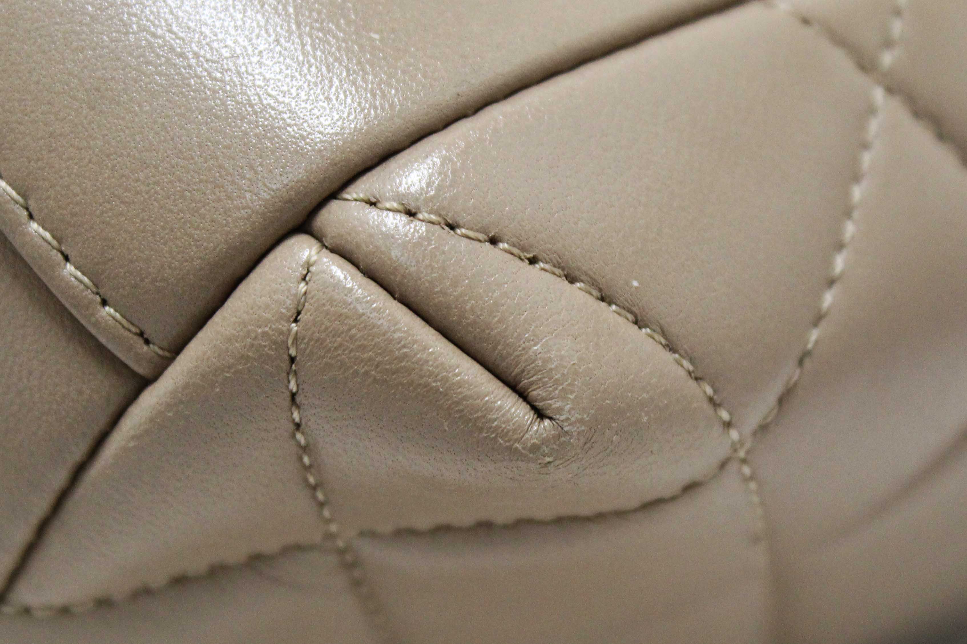 Authentic Chanel Beige Lambskin Quilted Medium Trendy CC Bowling Bag
