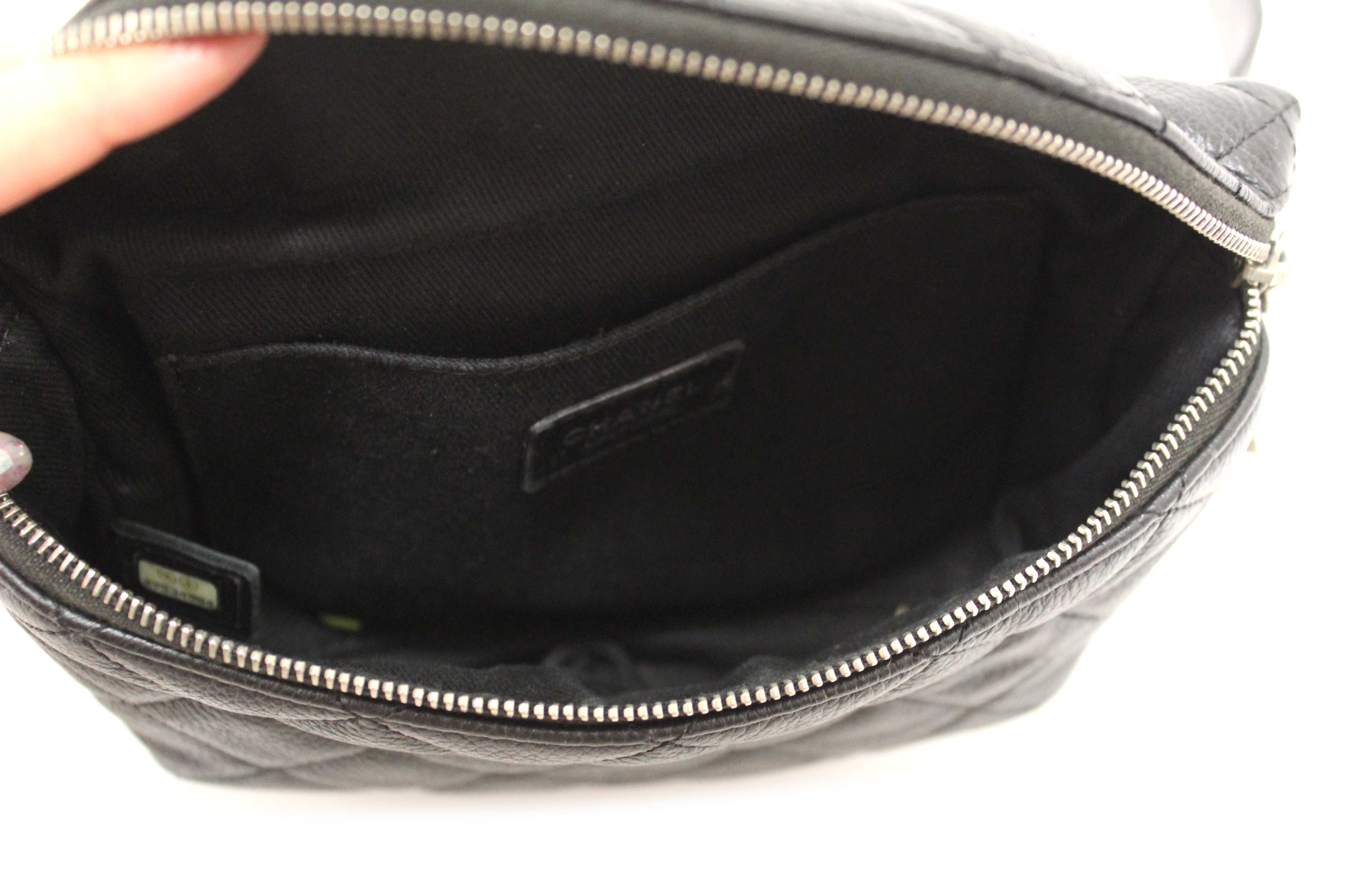 Authentic Chanel Black Small Quilted Caviar Leather Waistbag