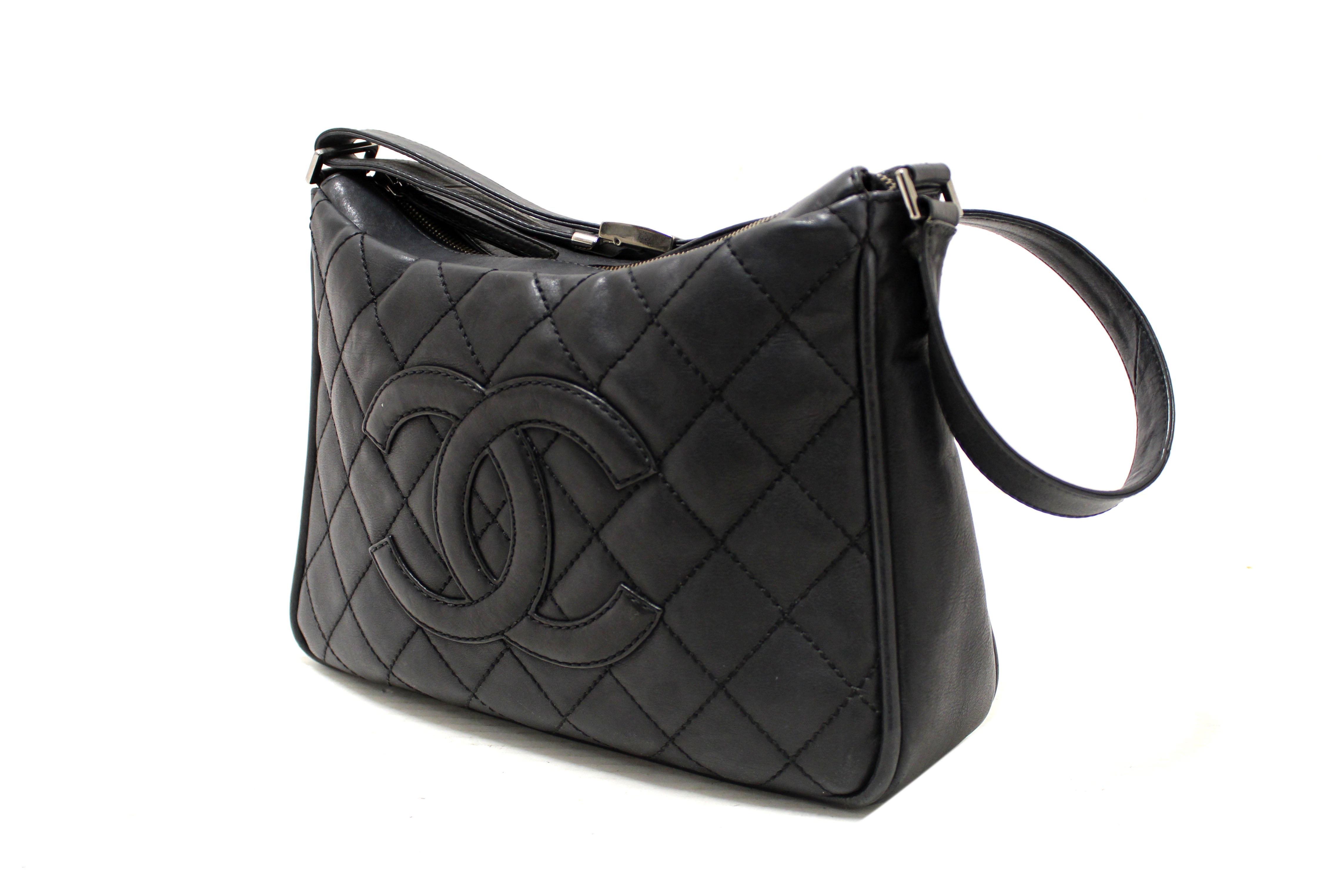 Authentic Chanel Vintage Black Wild Stitch Quilted Calfskin Leather CC Timeless Shoulder Bag