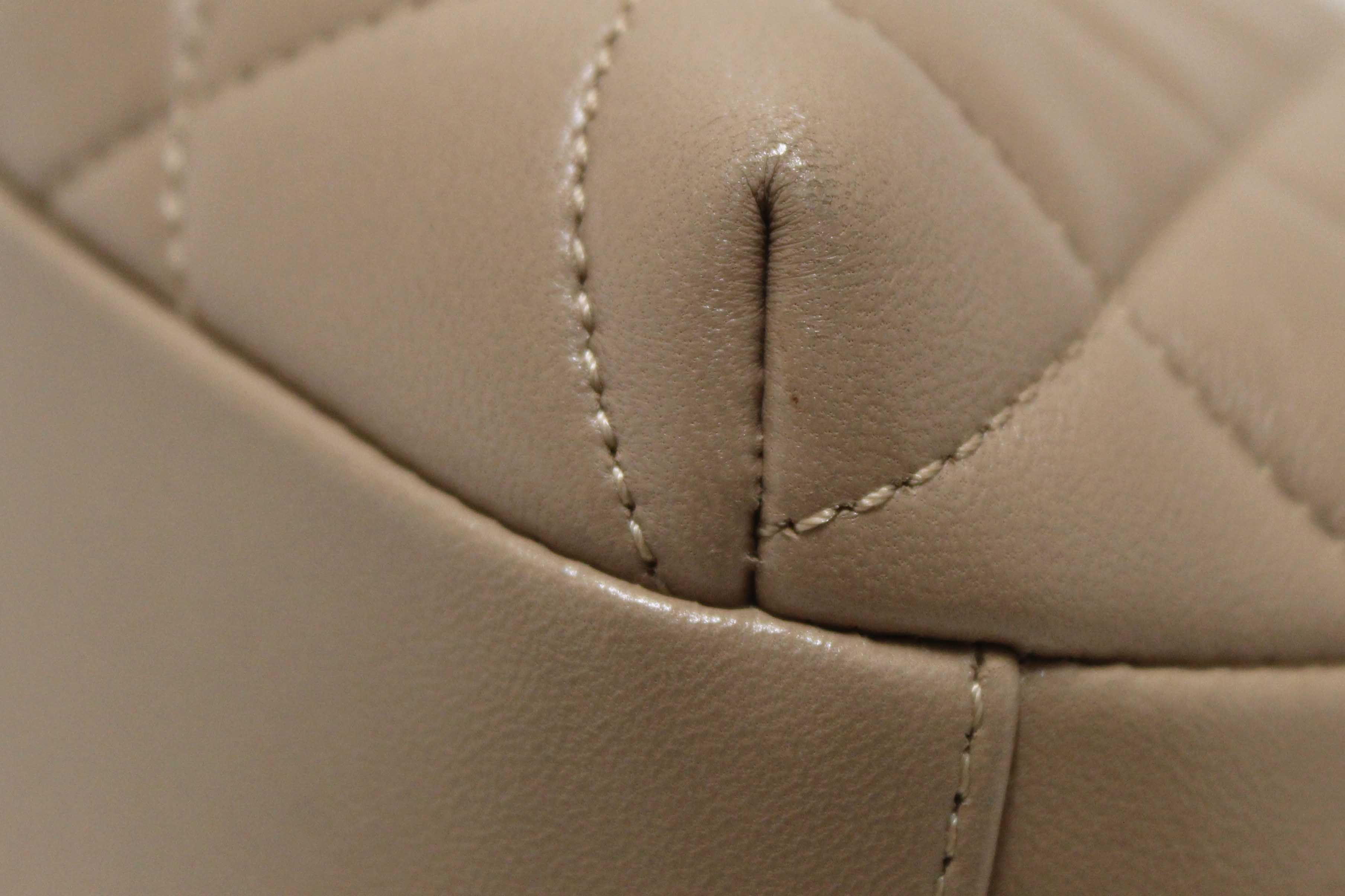 Authentic Chanel Beige Lambskin Quilted Medium Trendy CC Bowling Bag