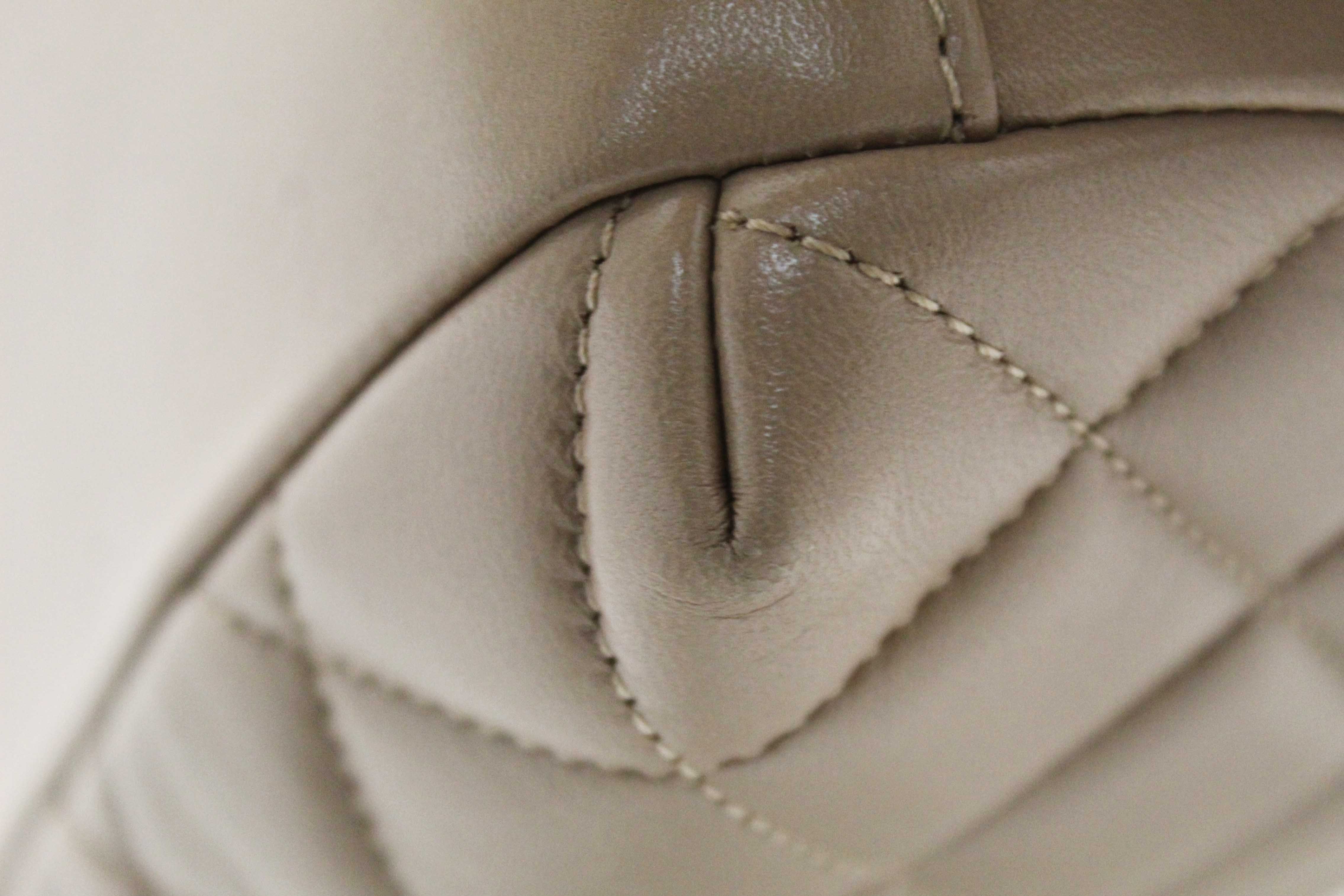 Authentic Chanel Beige Lambskin Quilted Medium Trendy CC Bowling Bag