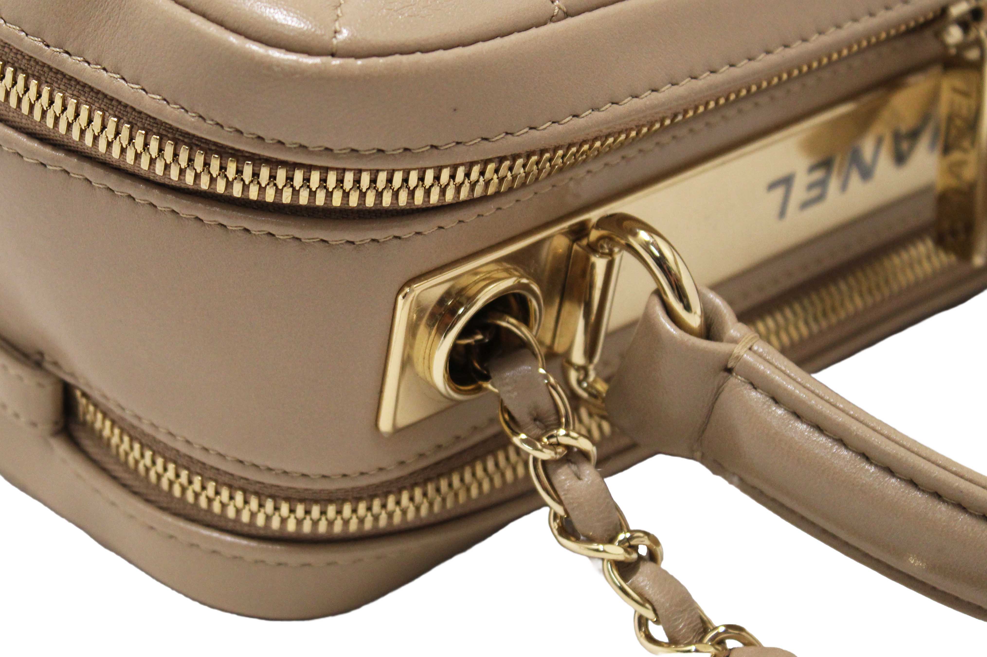 Authentic Chanel Beige Lambskin Quilted Medium Trendy CC Bowling Bag