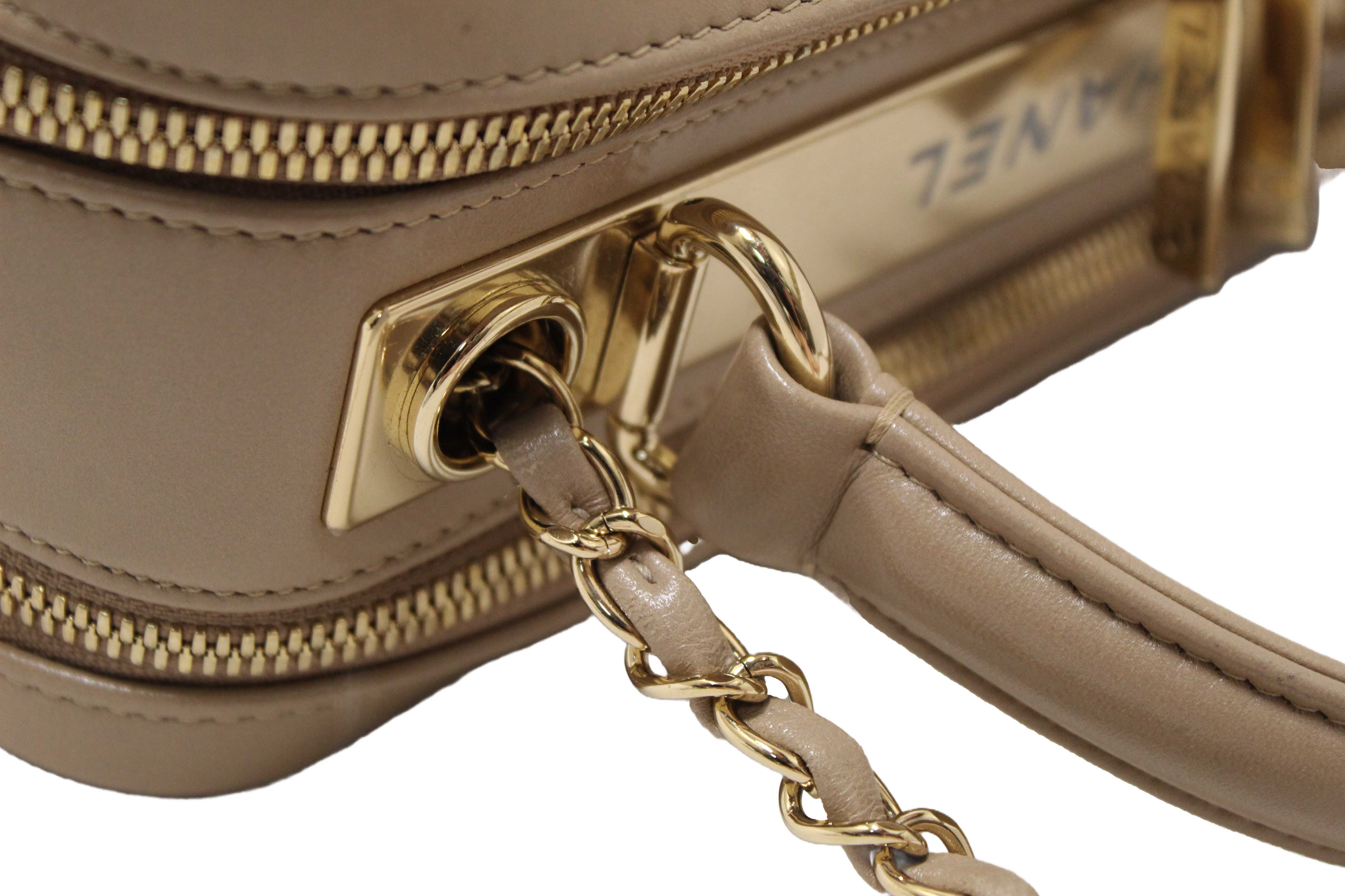 Authentic Chanel Beige Lambskin Quilted Medium Trendy CC Bowling Bag