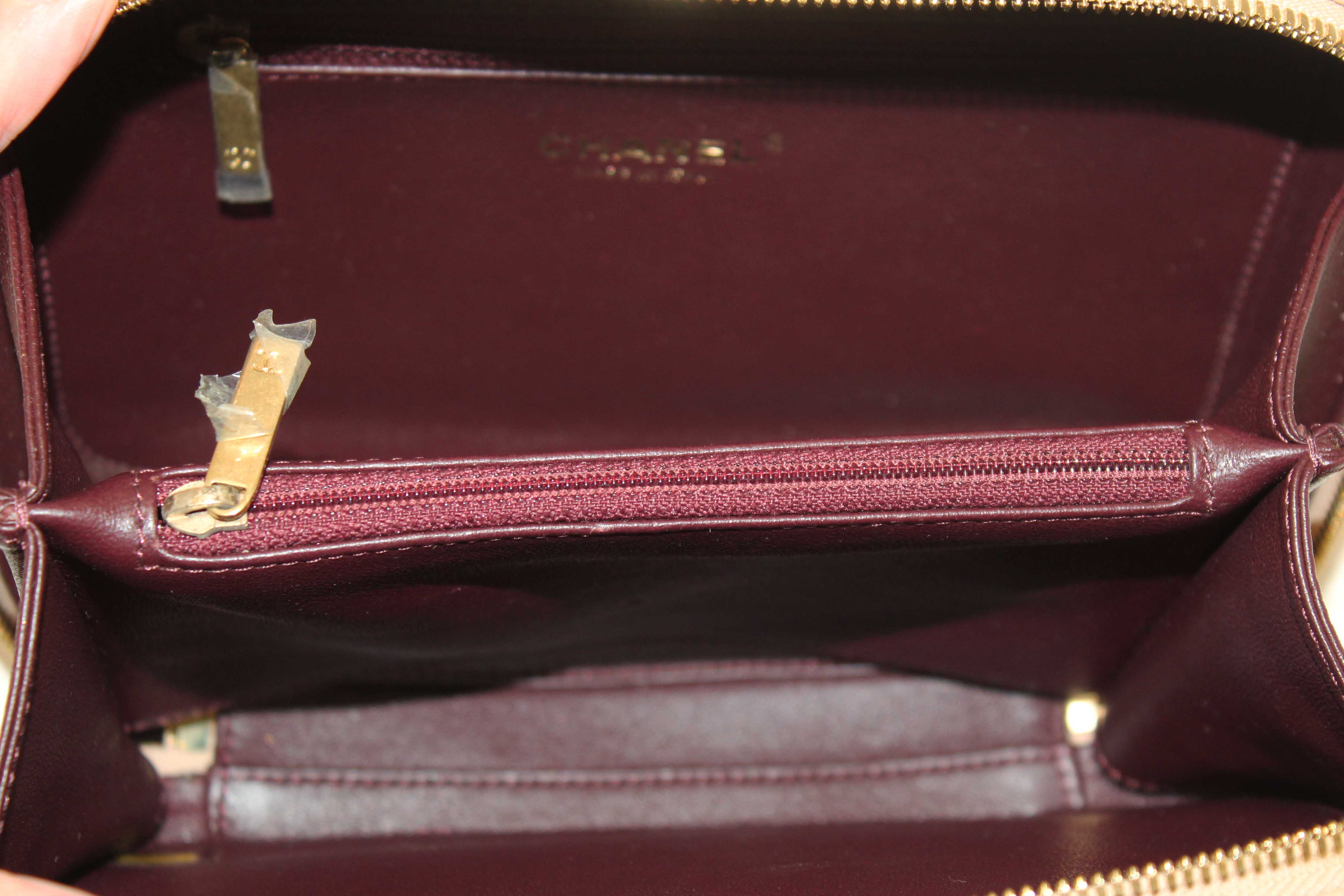 Authentic Chanel Beige Quilted Caviar Leather Medium CC Filigree Vanity Case