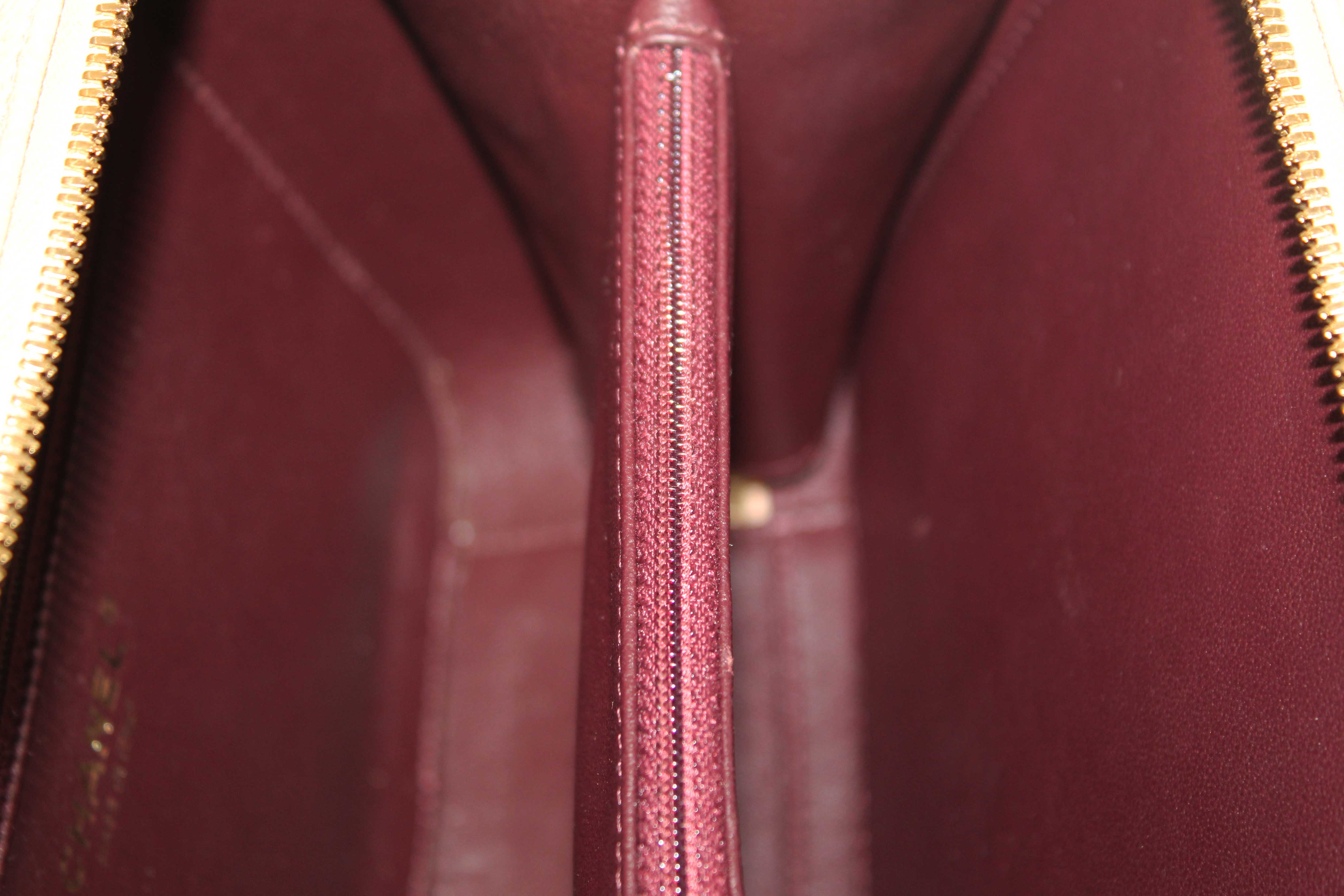 Authentic Chanel Beige Quilted Caviar Leather Medium CC Filigree Vanity Case