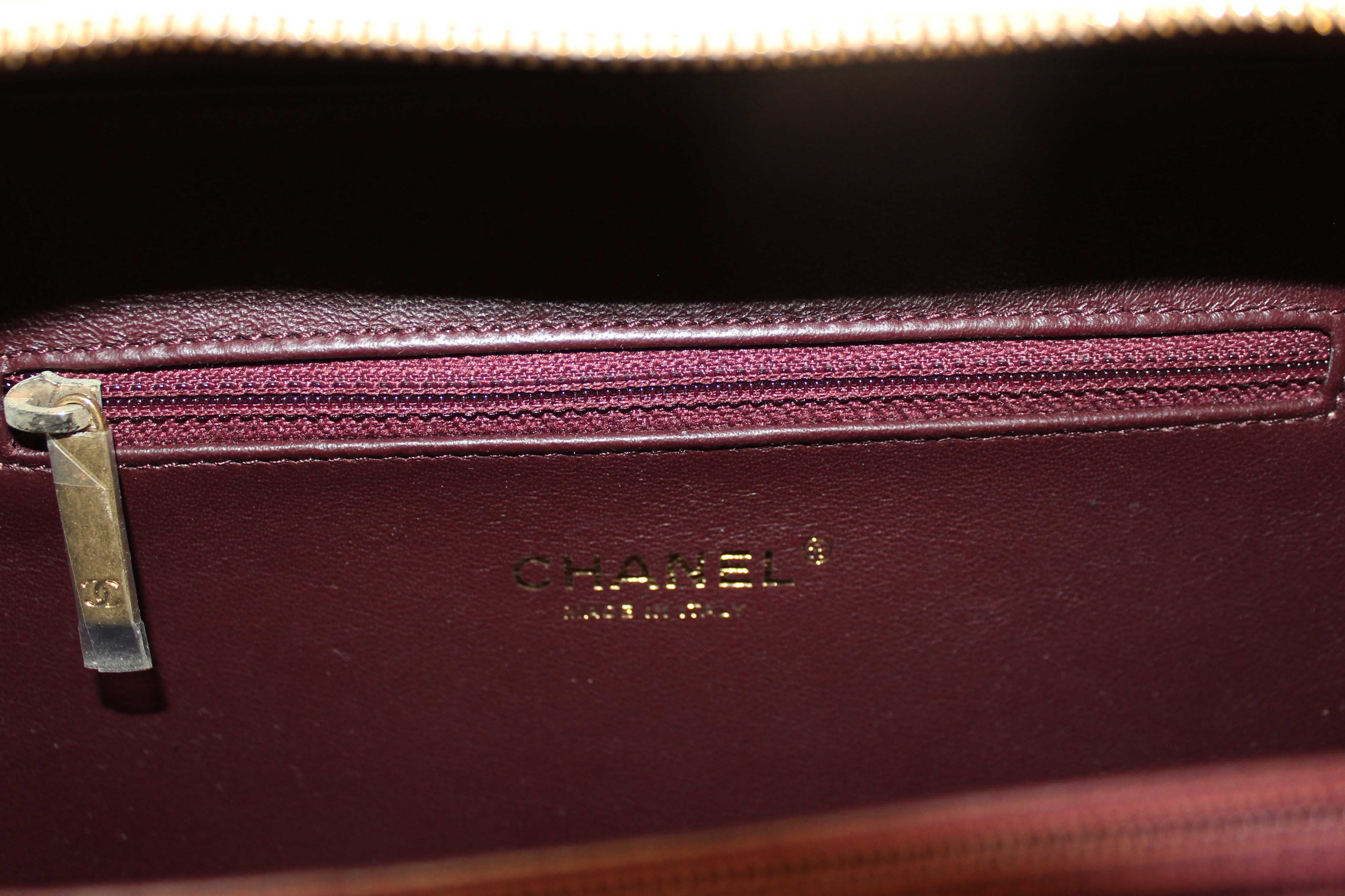 Authentic Chanel Beige Quilted Caviar Leather Medium CC Filigree Vanity Case