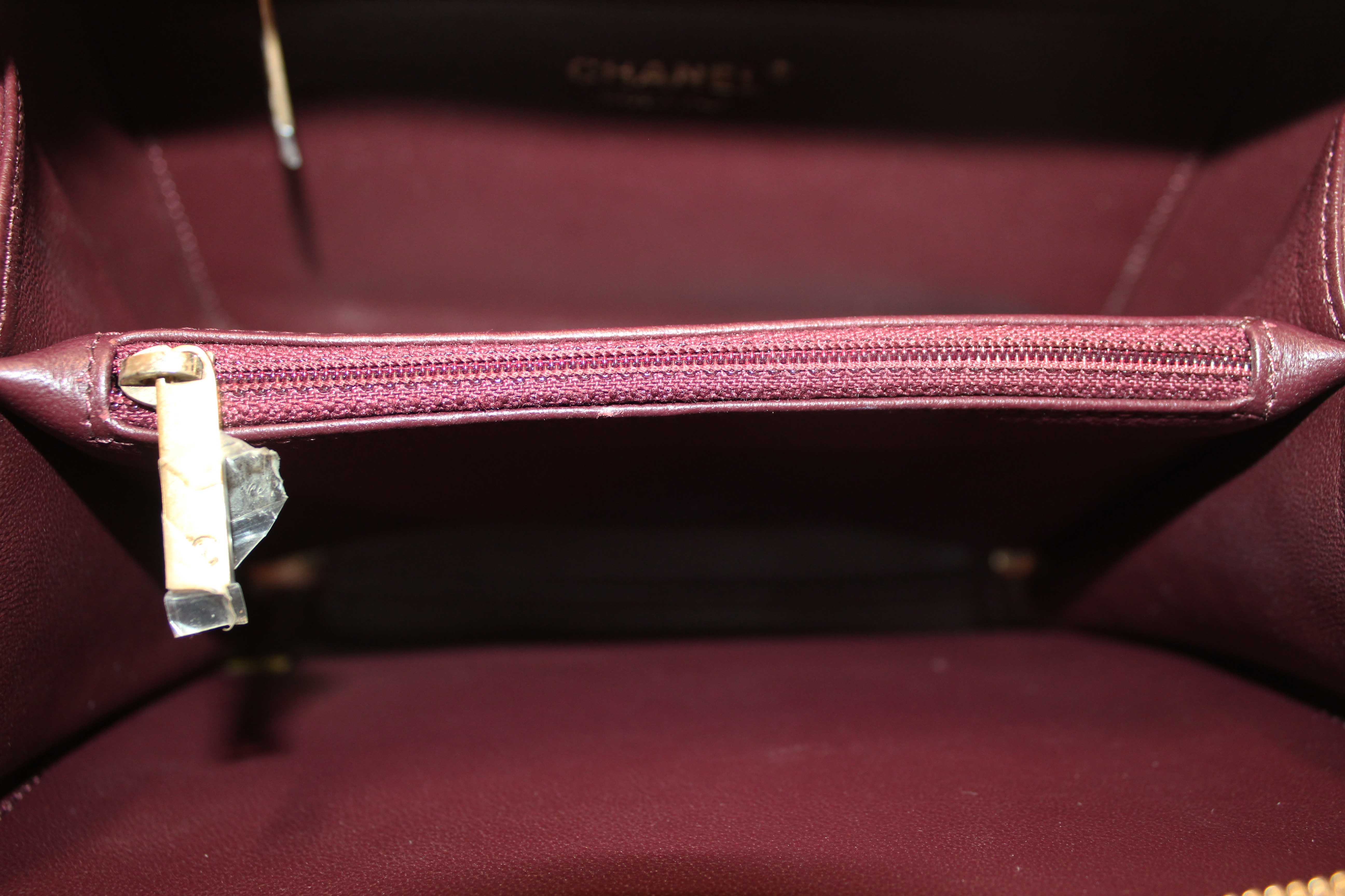 Authentic Chanel Beige Quilted Caviar Leather Medium CC Filigree Vanity Case