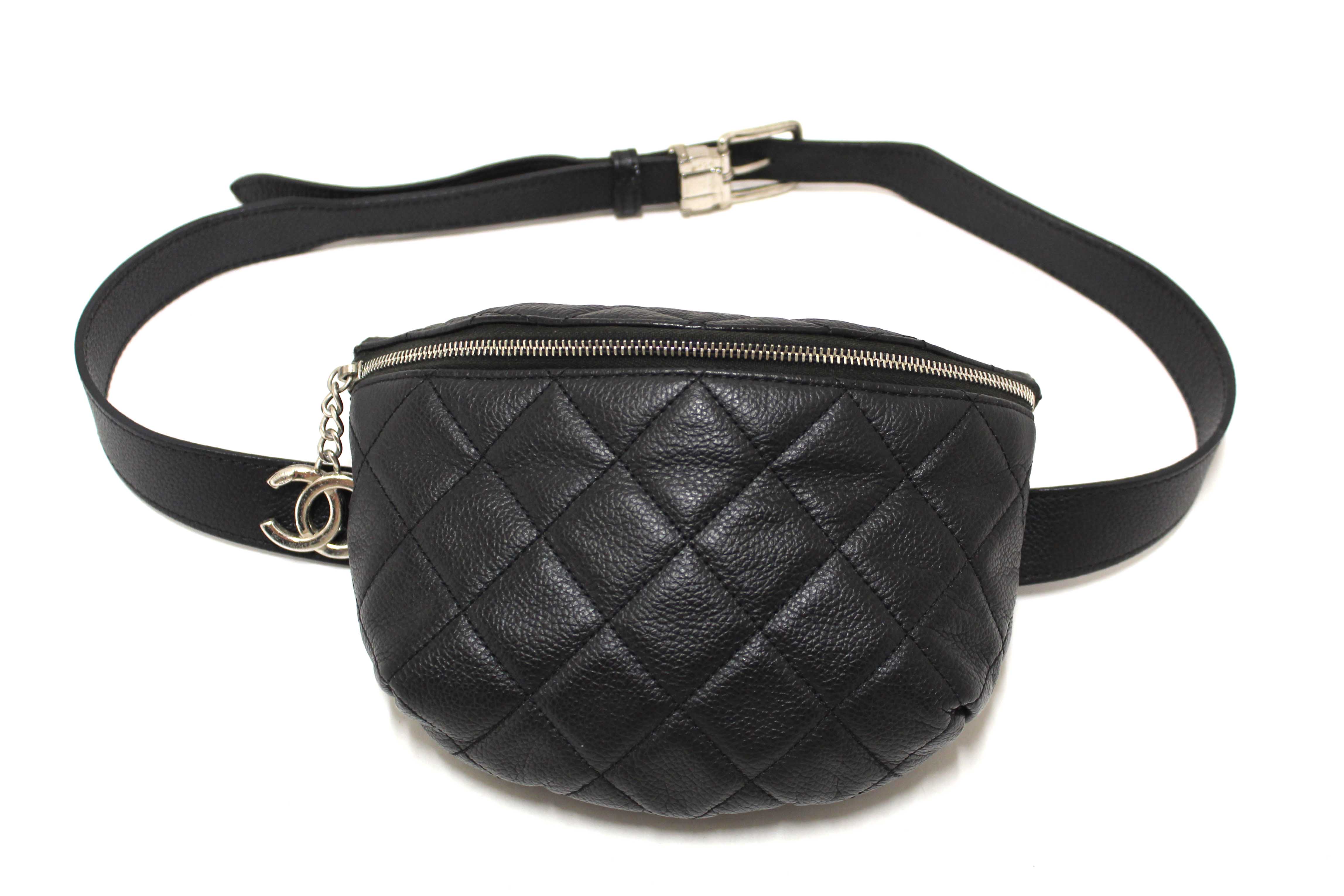 Authentic Chanel Black Small Quilted Caviar Leather Waistbag