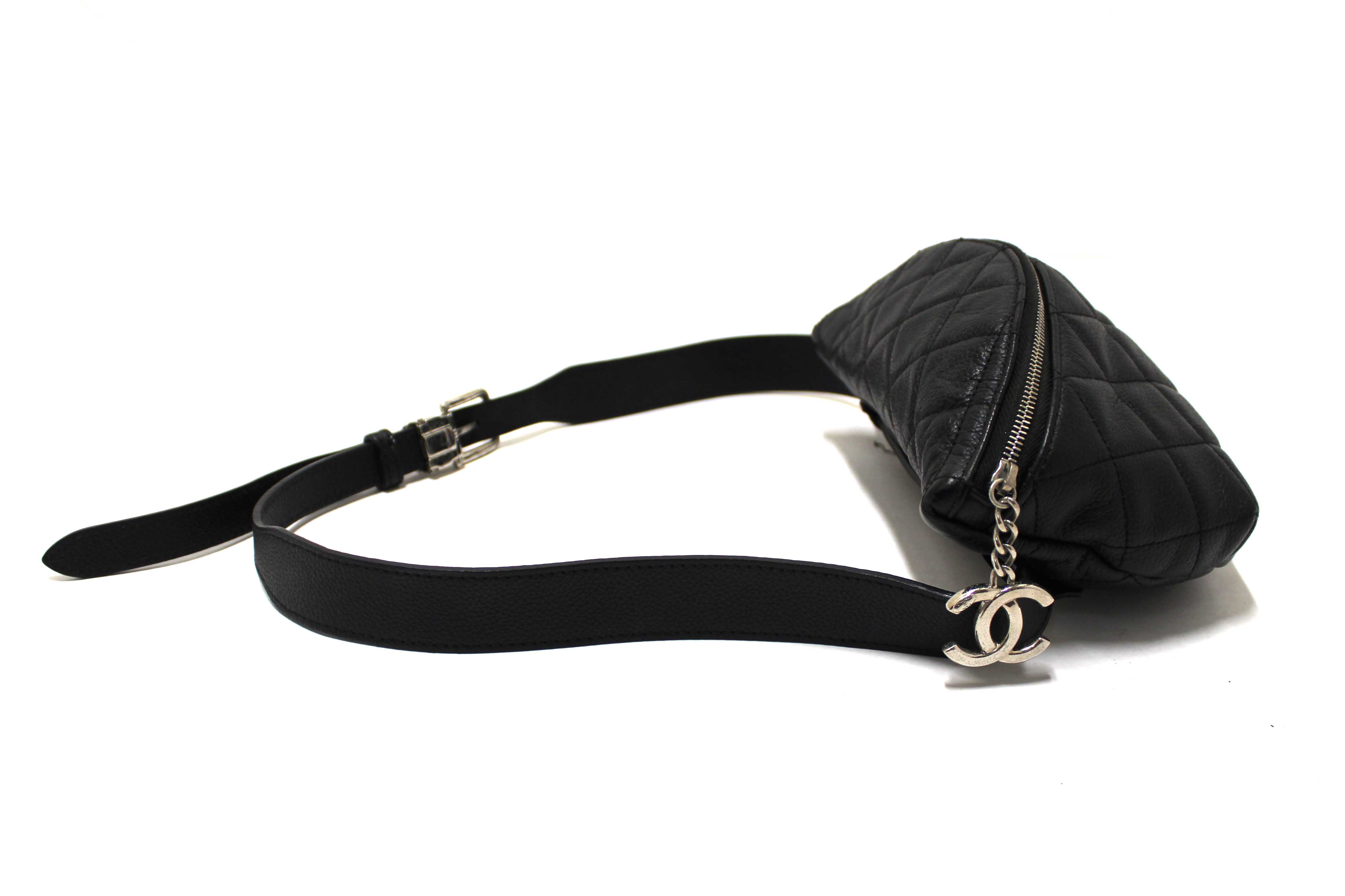 Authentic Chanel Black Small Quilted Caviar Leather Waistbag