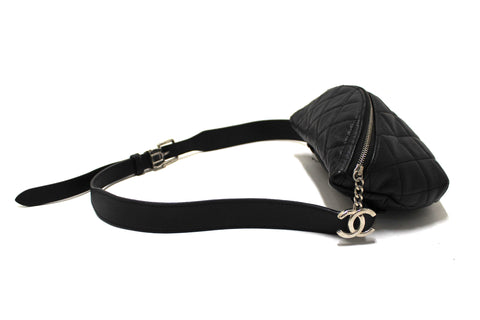 Authentic Chanel Black Small Quilted Caviar Leather Waistbag