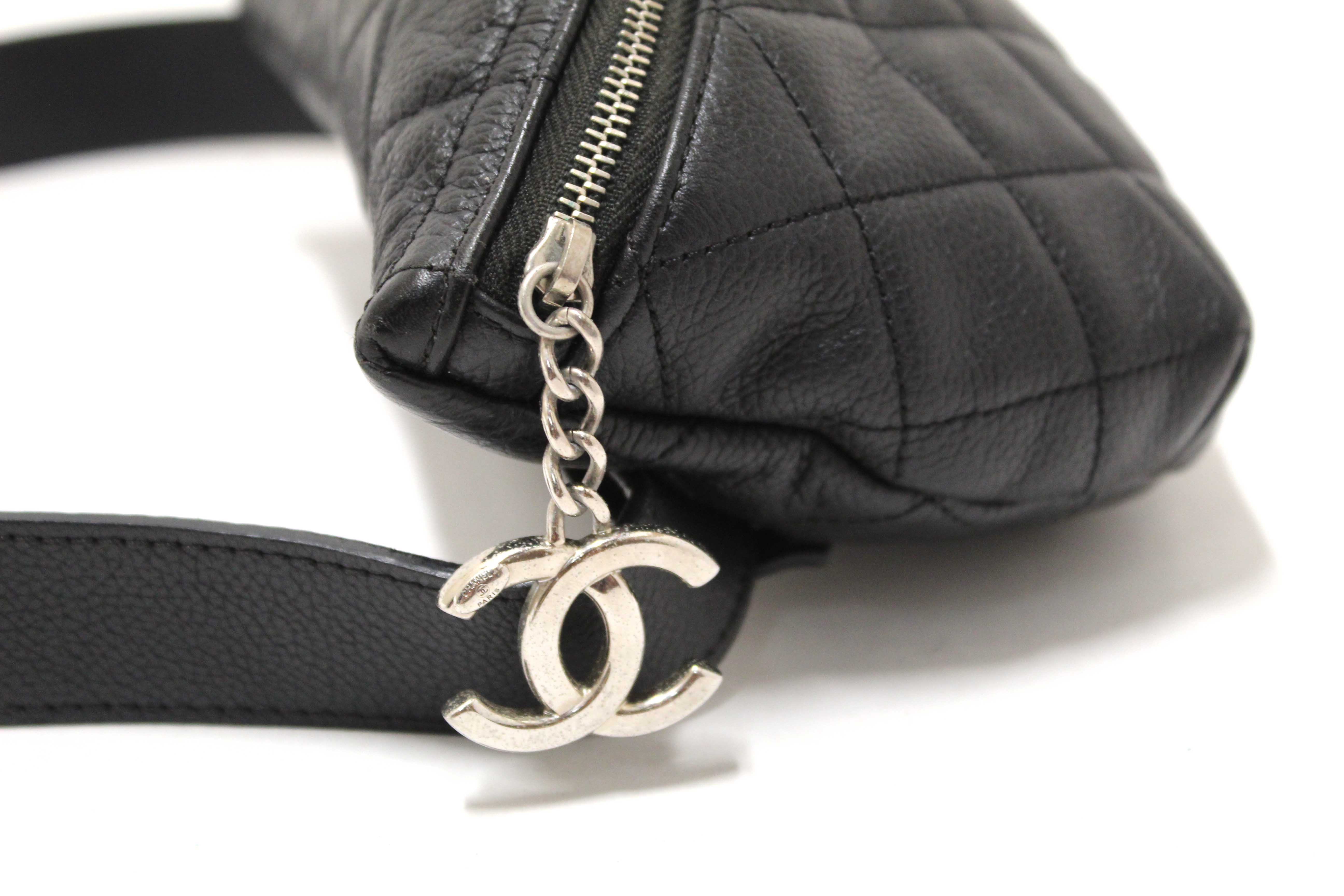 Authentic Chanel Black Small Quilted Caviar Leather Waistbag