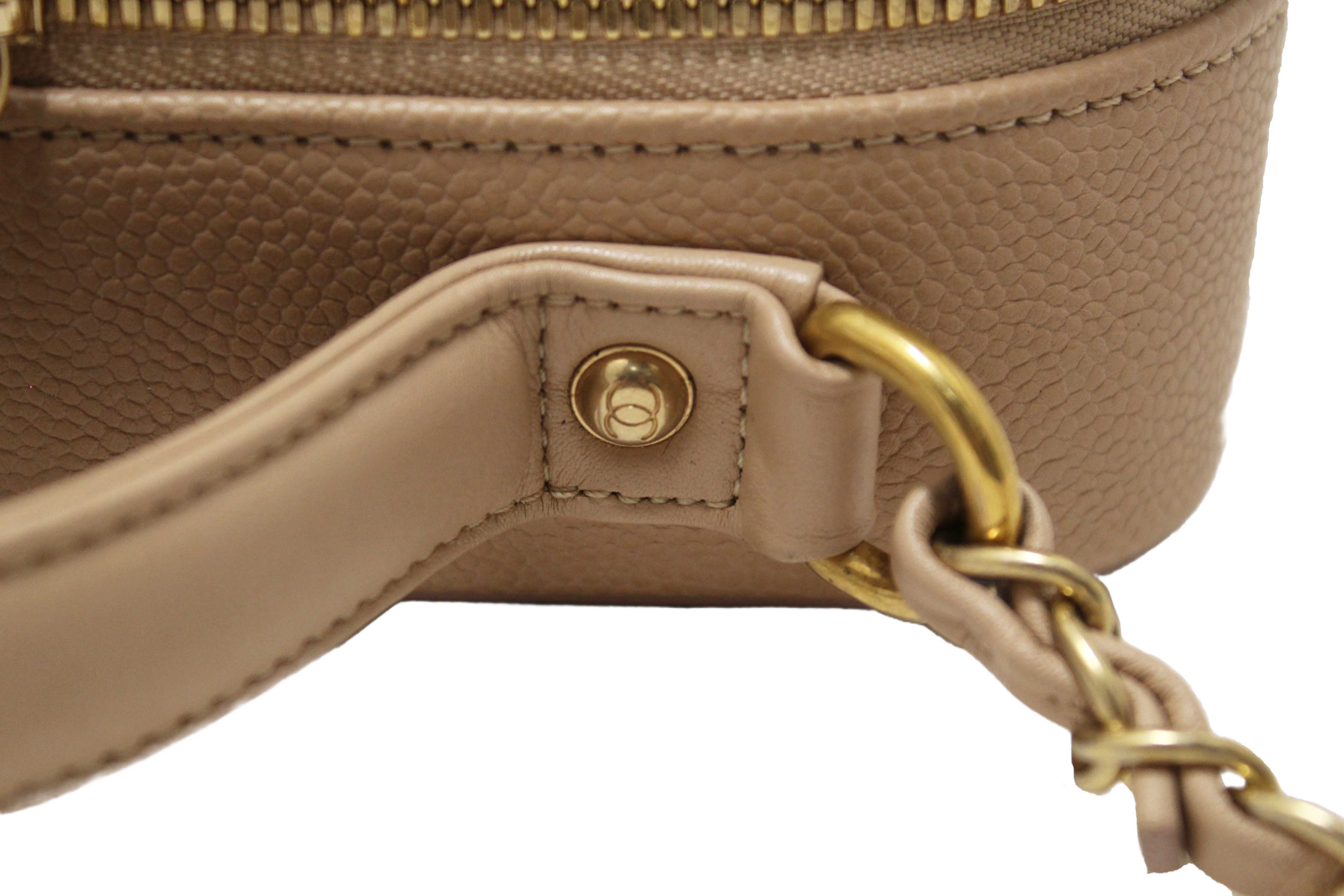 Authentic Chanel Beige Quilted Caviar Leather Medium CC Filigree Vanity Case