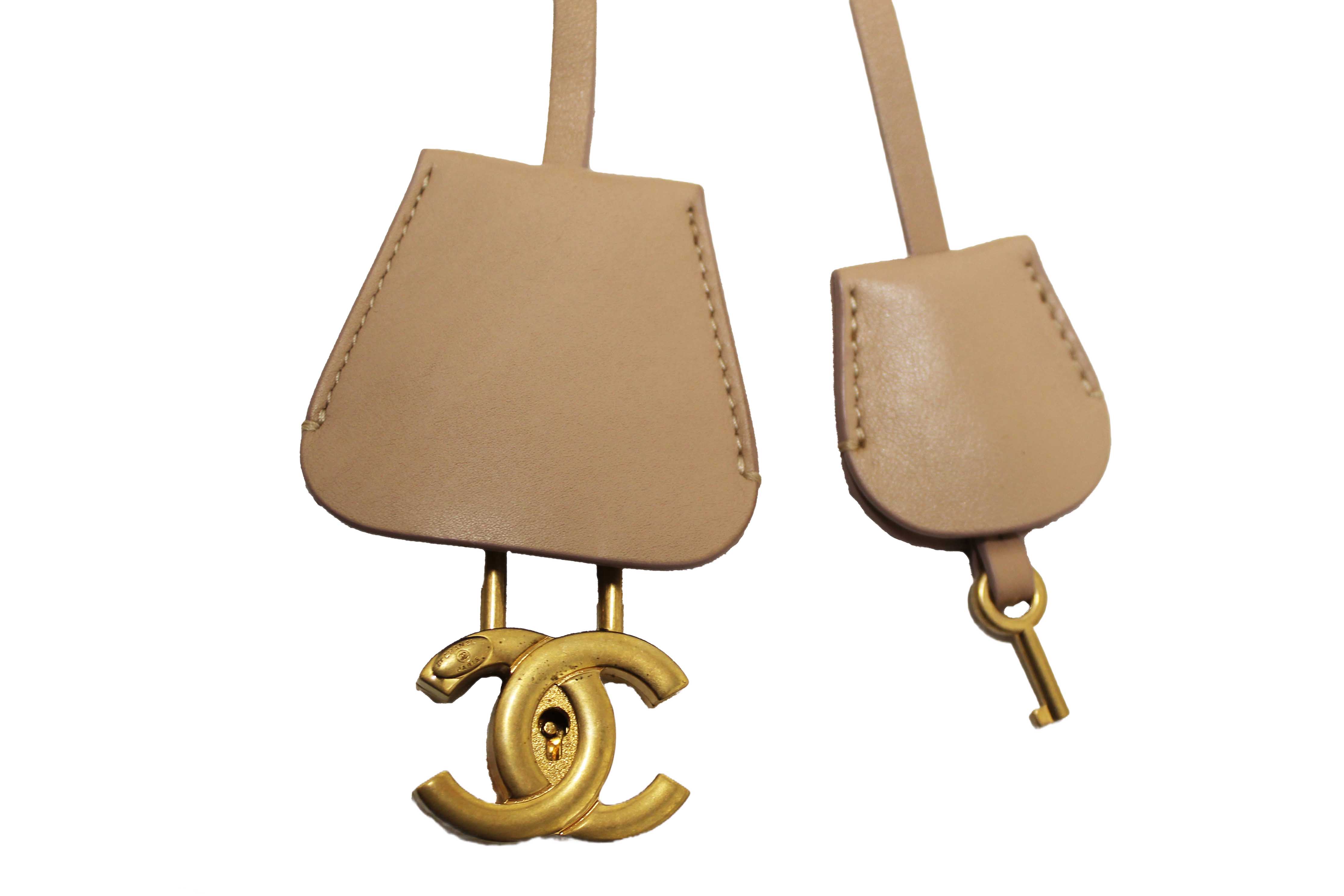 Authentic Chanel Beige Quilted Caviar Leather Medium CC Filigree Vanity Case