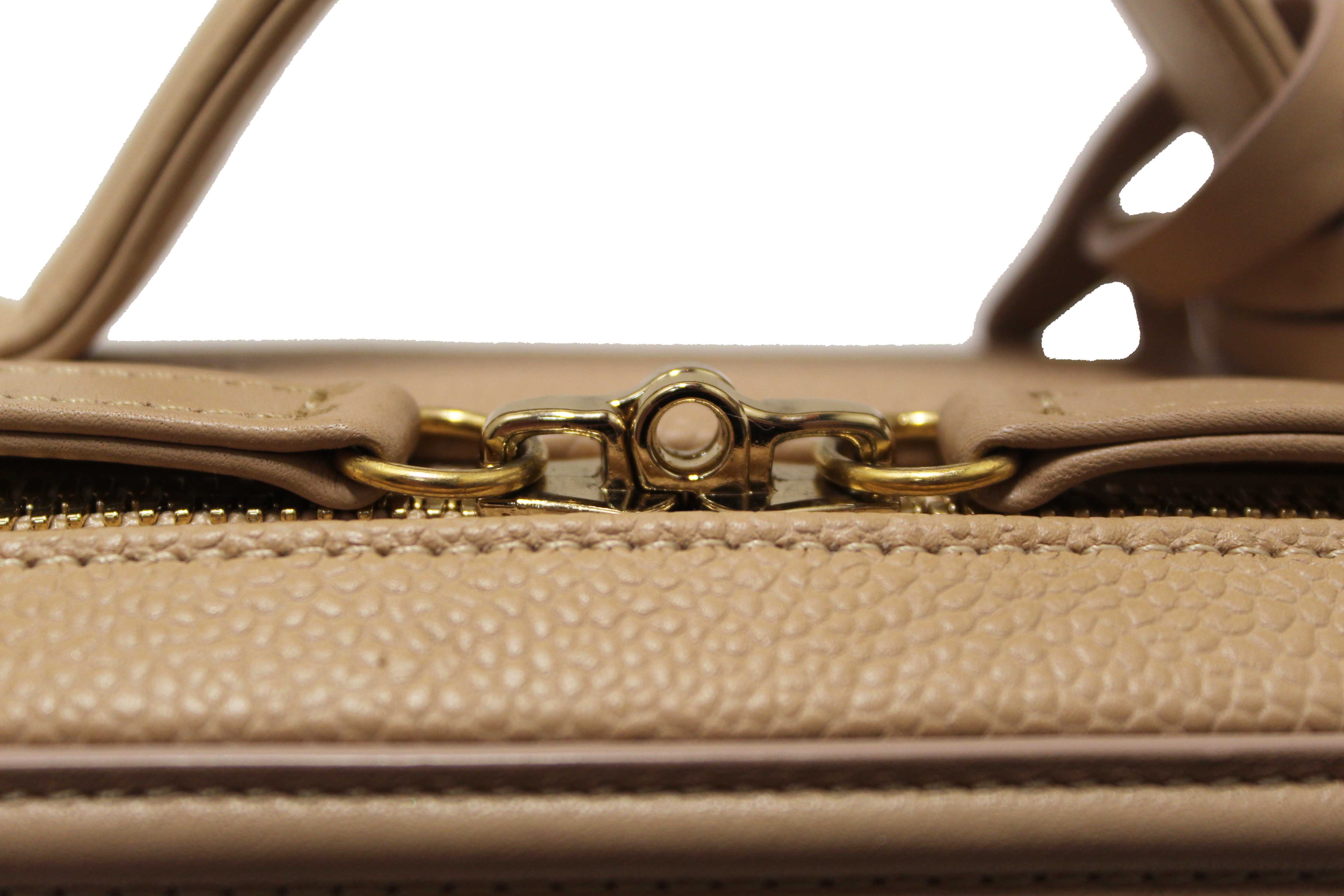 Authentic Chanel Beige Quilted Caviar Leather Medium CC Filigree Vanity Case