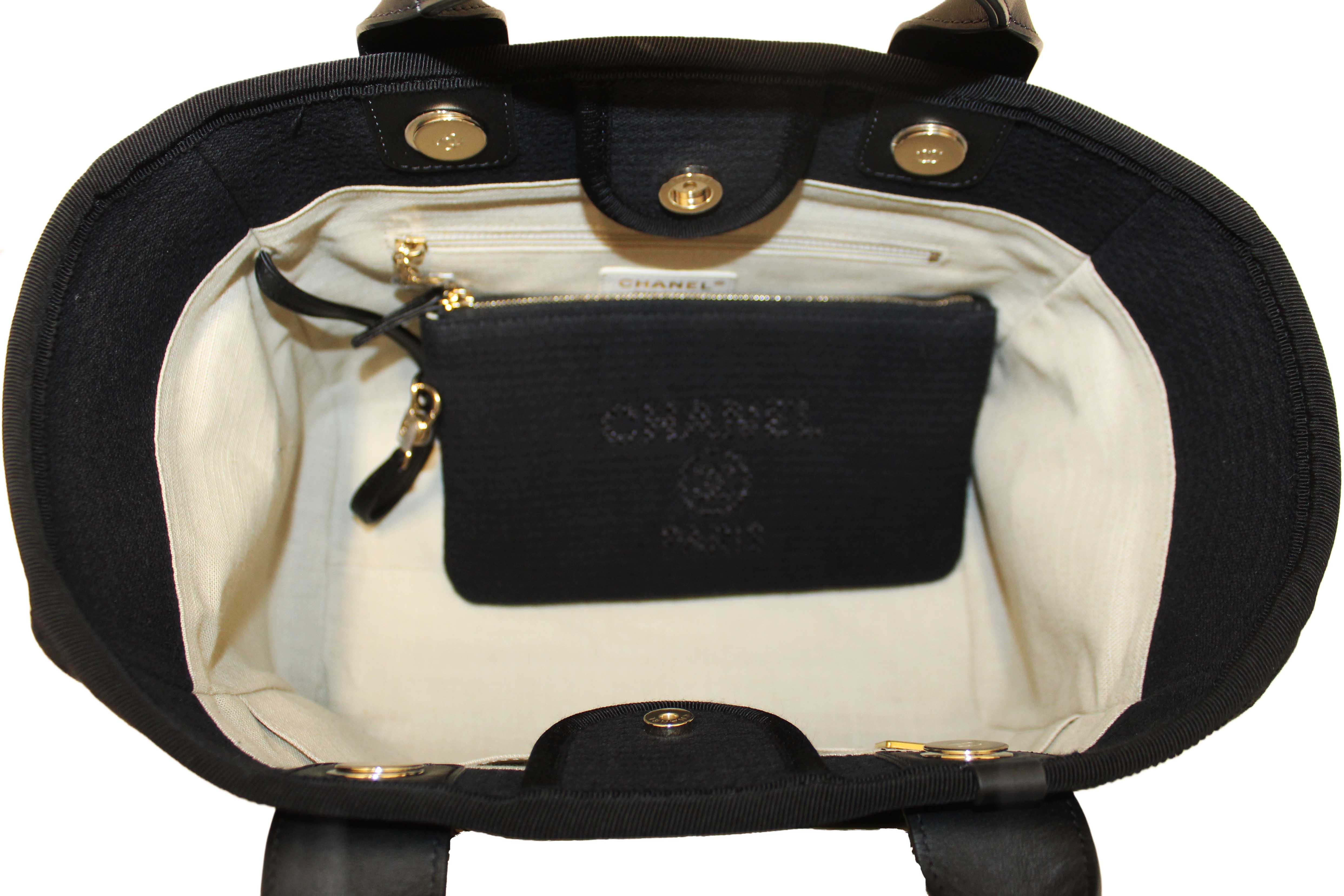 Authentic NEW Chanel Black Mixed Fibers Small Deauville Shopper Tote Bag