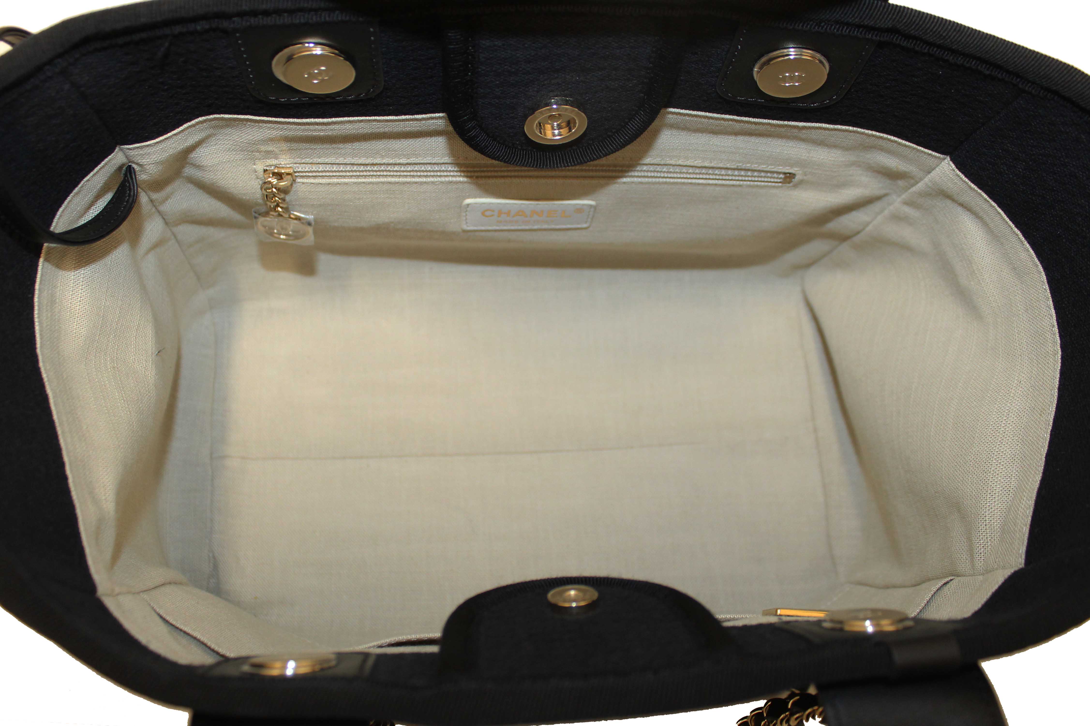 Authentic NEW Chanel Black Mixed Fibers Small Deauville Shopper Tote Bag